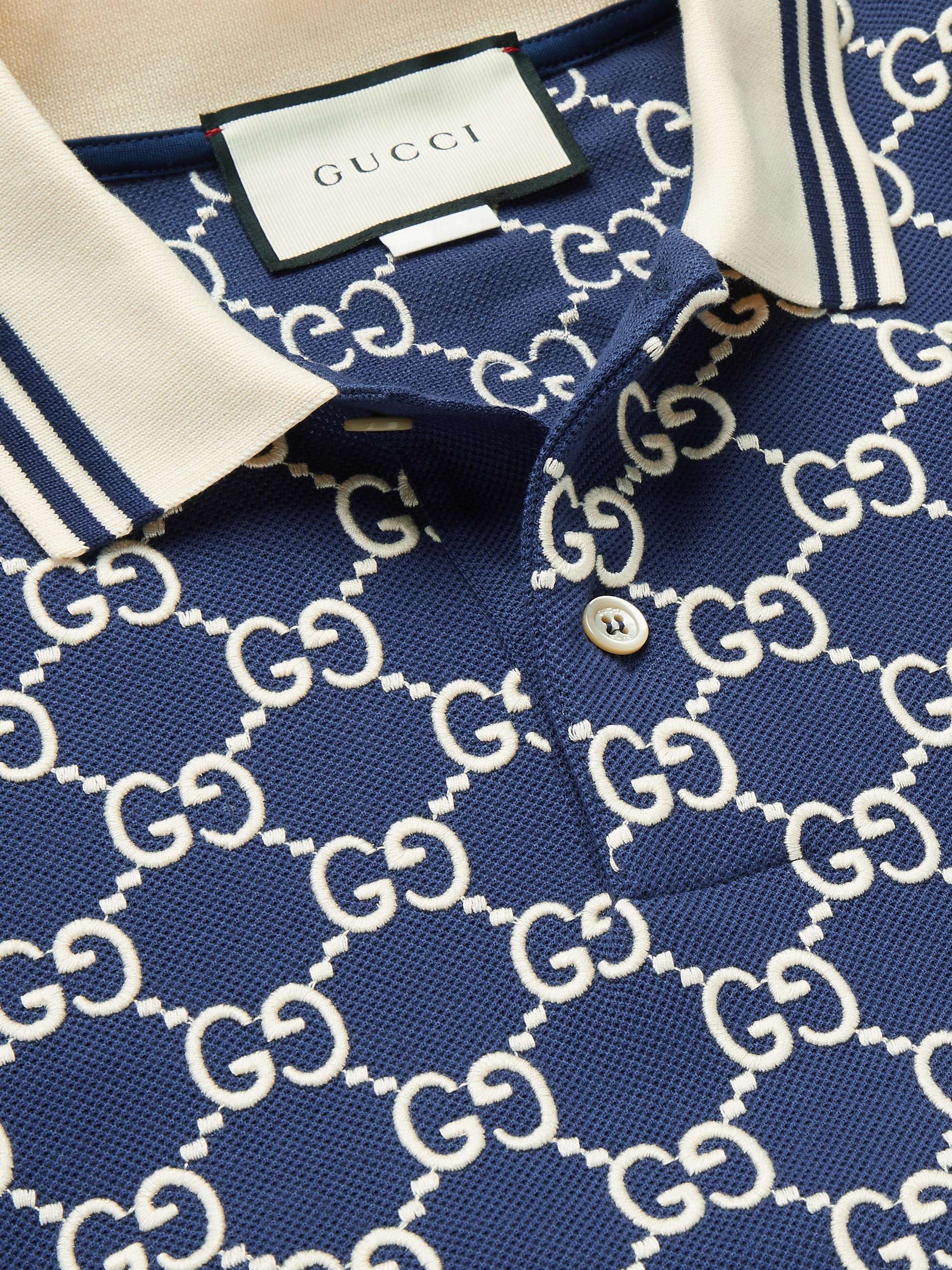 GUCCI Logo-Embroidered Cotton-Blend Piqué Polo Shirt
