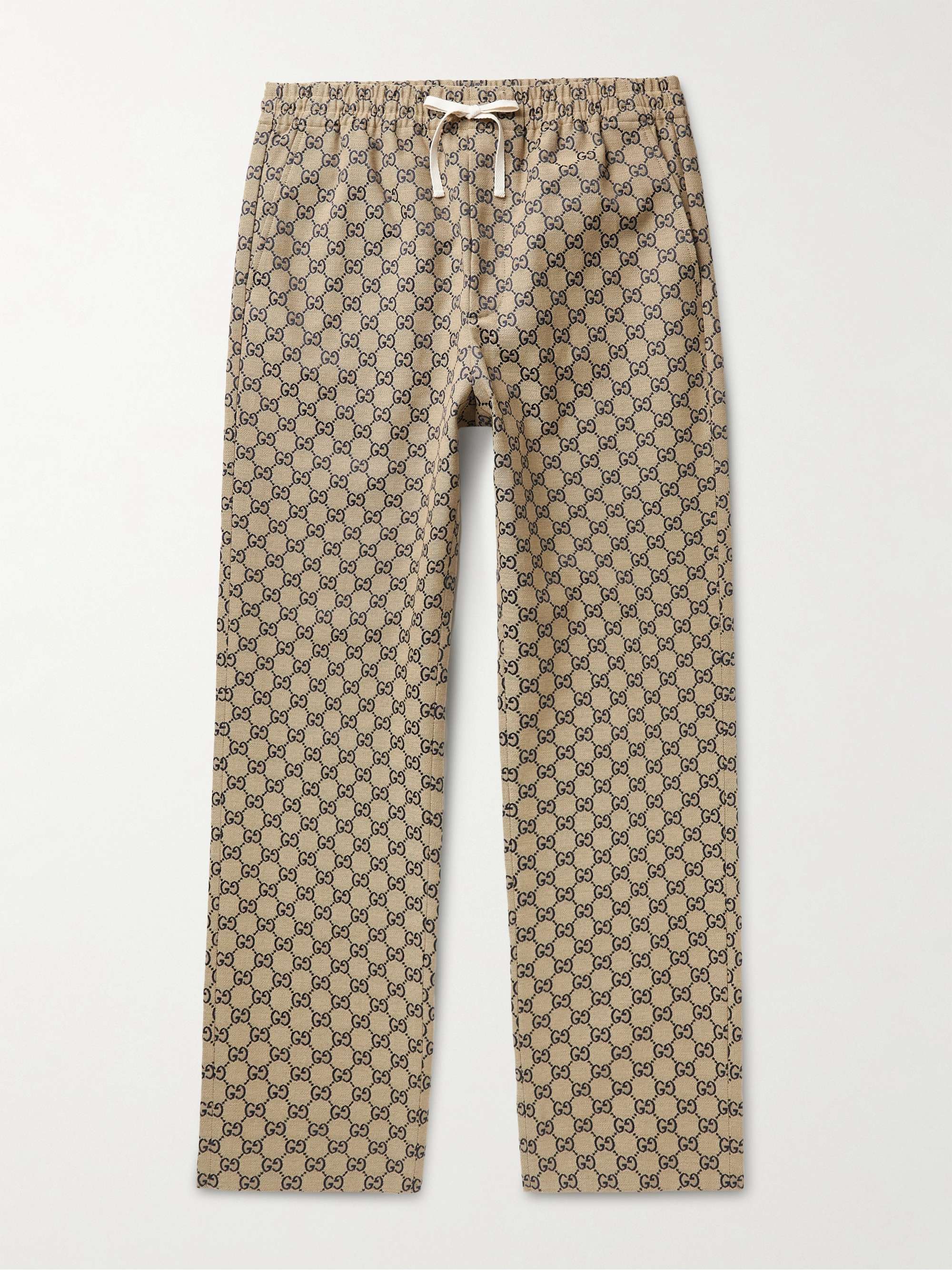 GUCCI Straight-Leg Logo-Jacquard Cotton-Blend Drawstring Trousers
