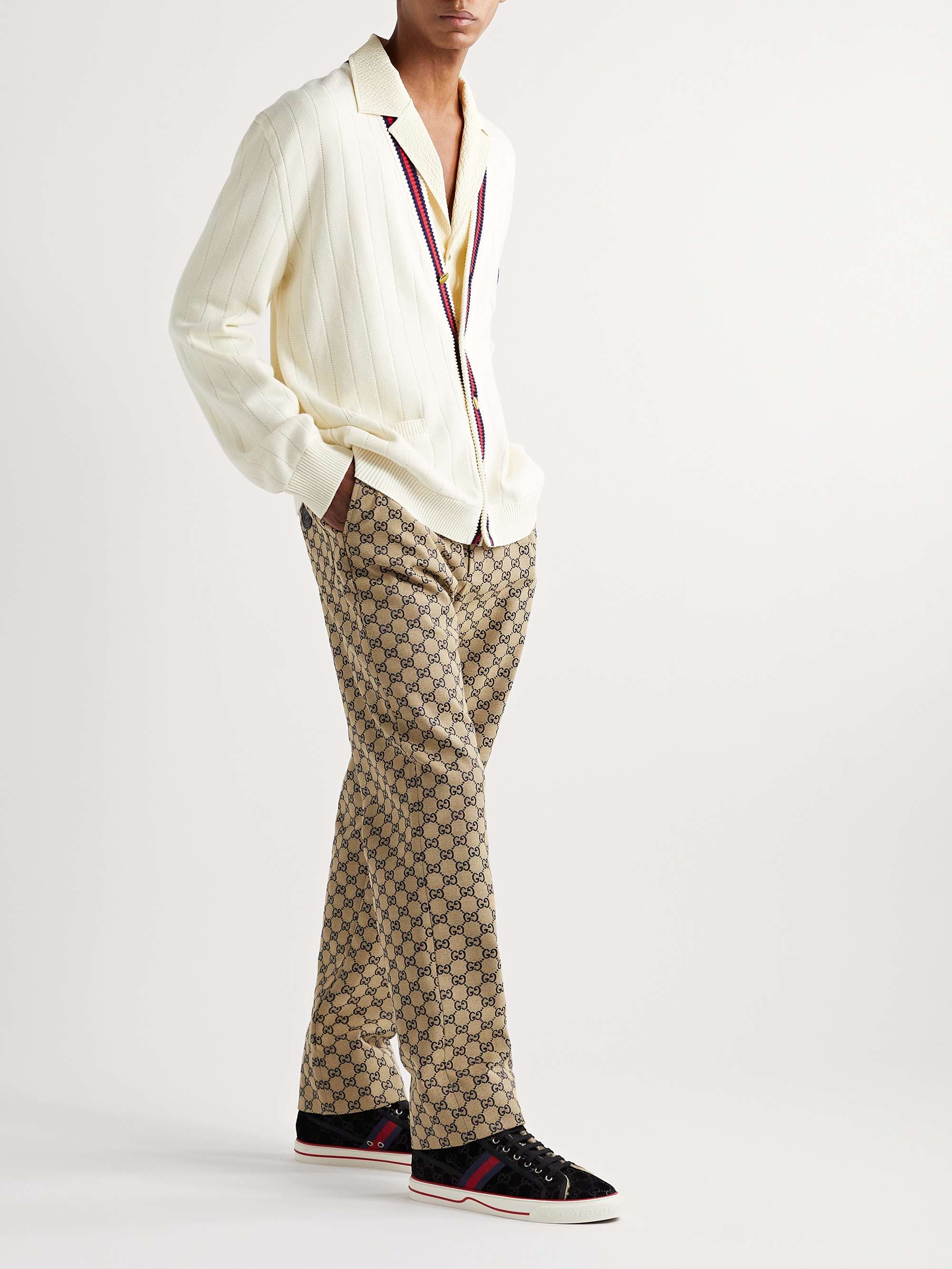 GUCCI Straight-Leg Logo-Jacquard Cotton-Blend Drawstring Trousers