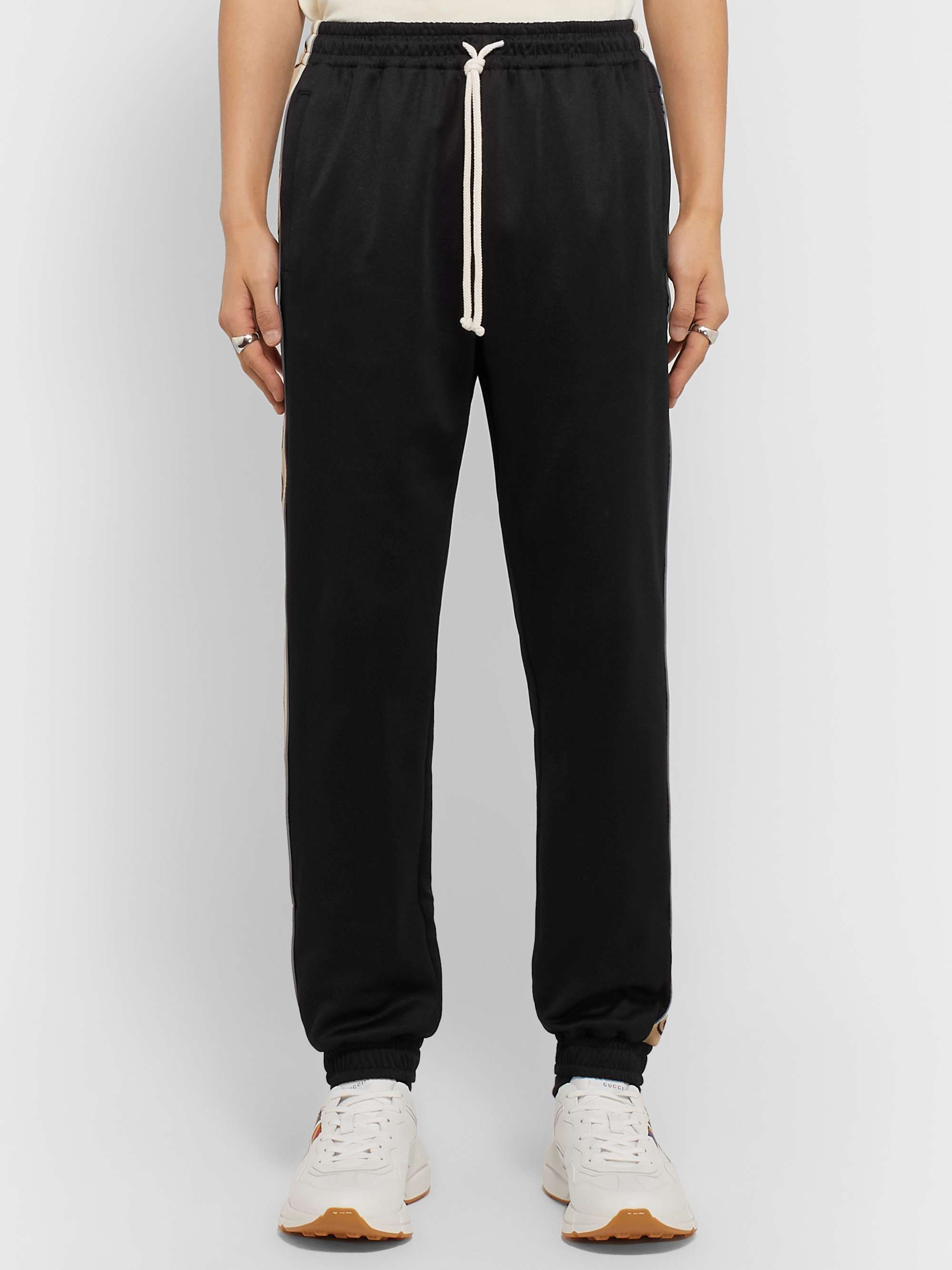 GUCCI Tapered Logo-Jacquard Webbing-Trimmed Tech-Jersey Track Pants