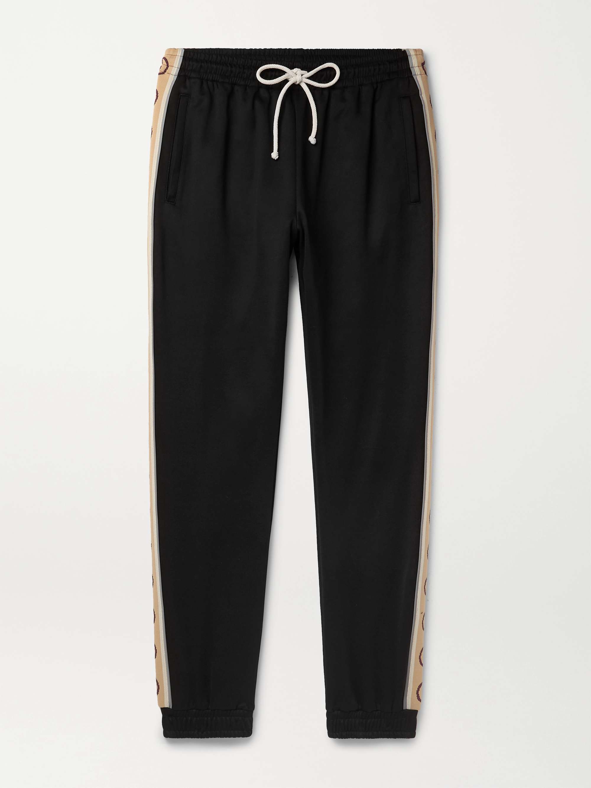 Tapered Logo-Jacquard Webbing-Trimmed Tech-Jersey Track Pants