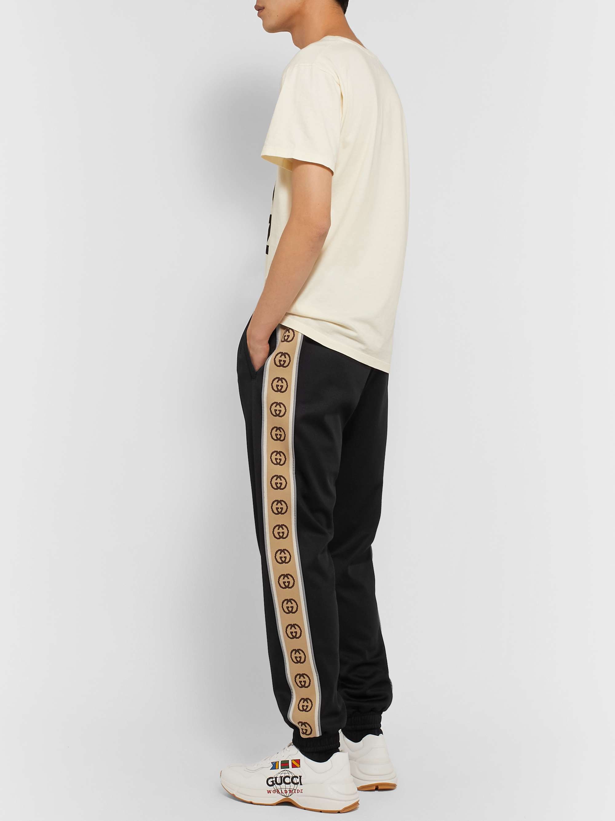 GUCCI Tapered Logo-Jacquard Webbing-Trimmed Tech-Jersey Track Pants