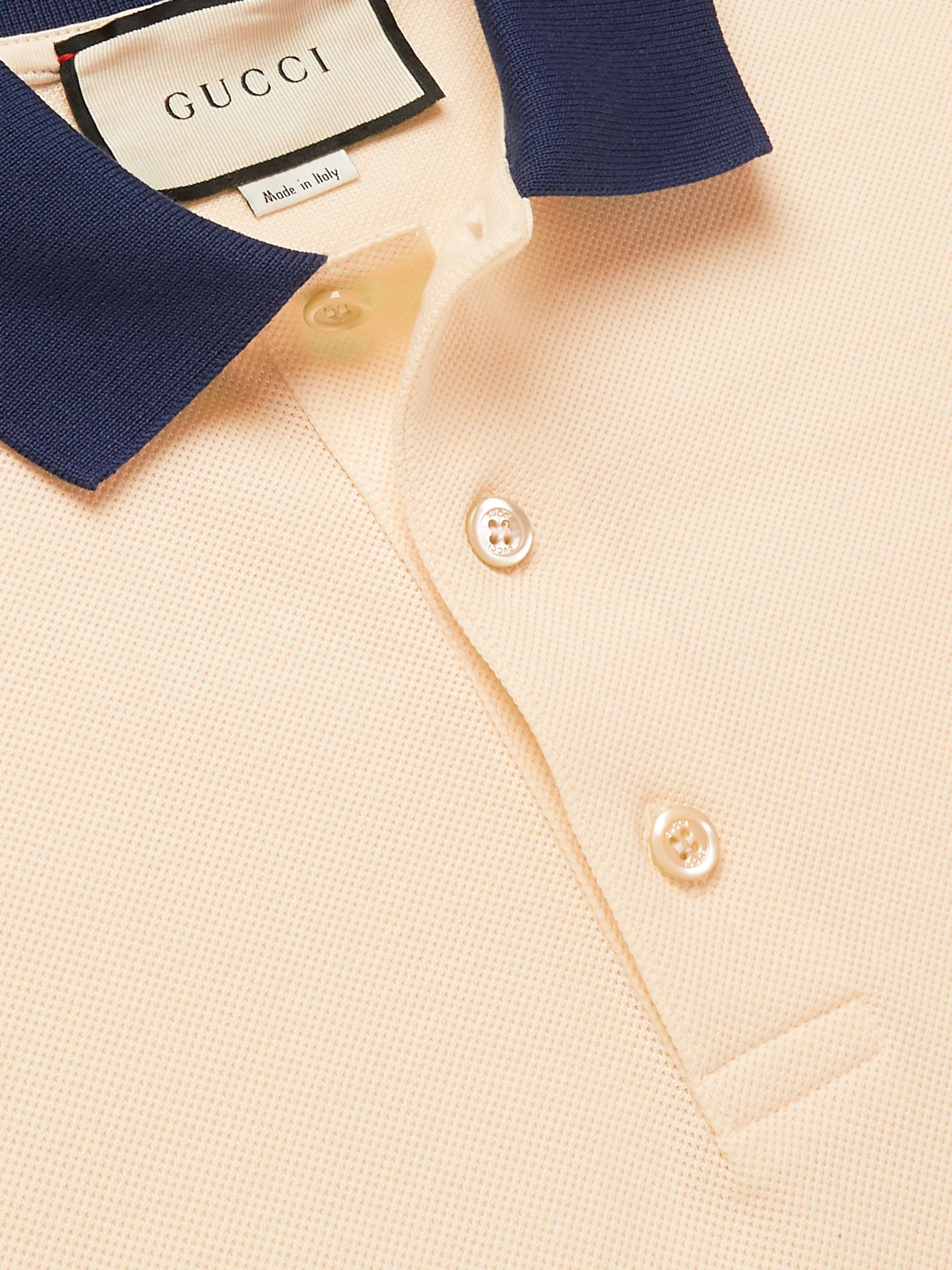 GUCCI Logo-Jacquard Webbing-Trimmed Stretch-Cotton Piqué Polo Shirt