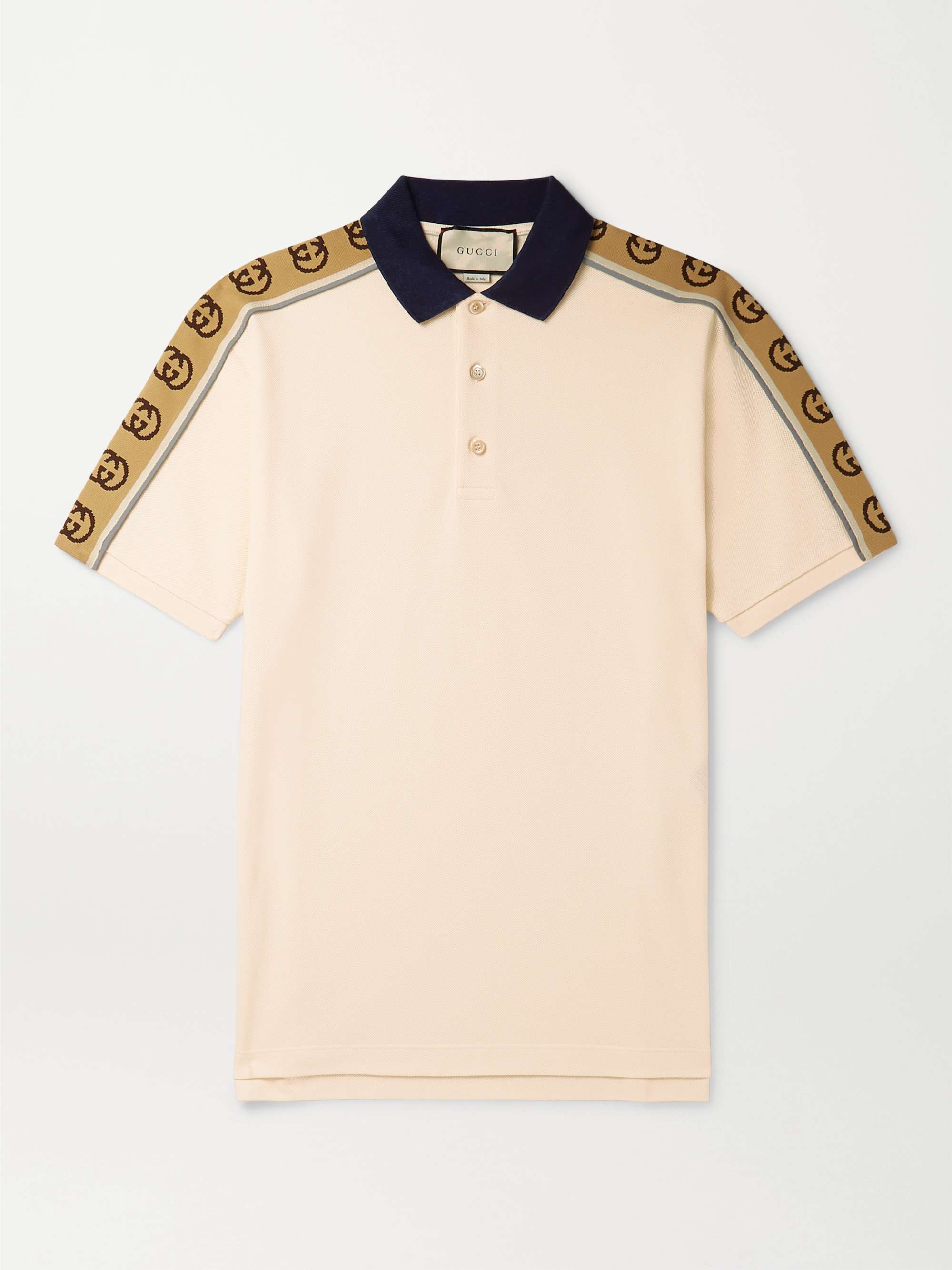 GUCCI Logo-Jacquard Webbing-Trimmed Stretch-Cotton Piqué Polo Shirt