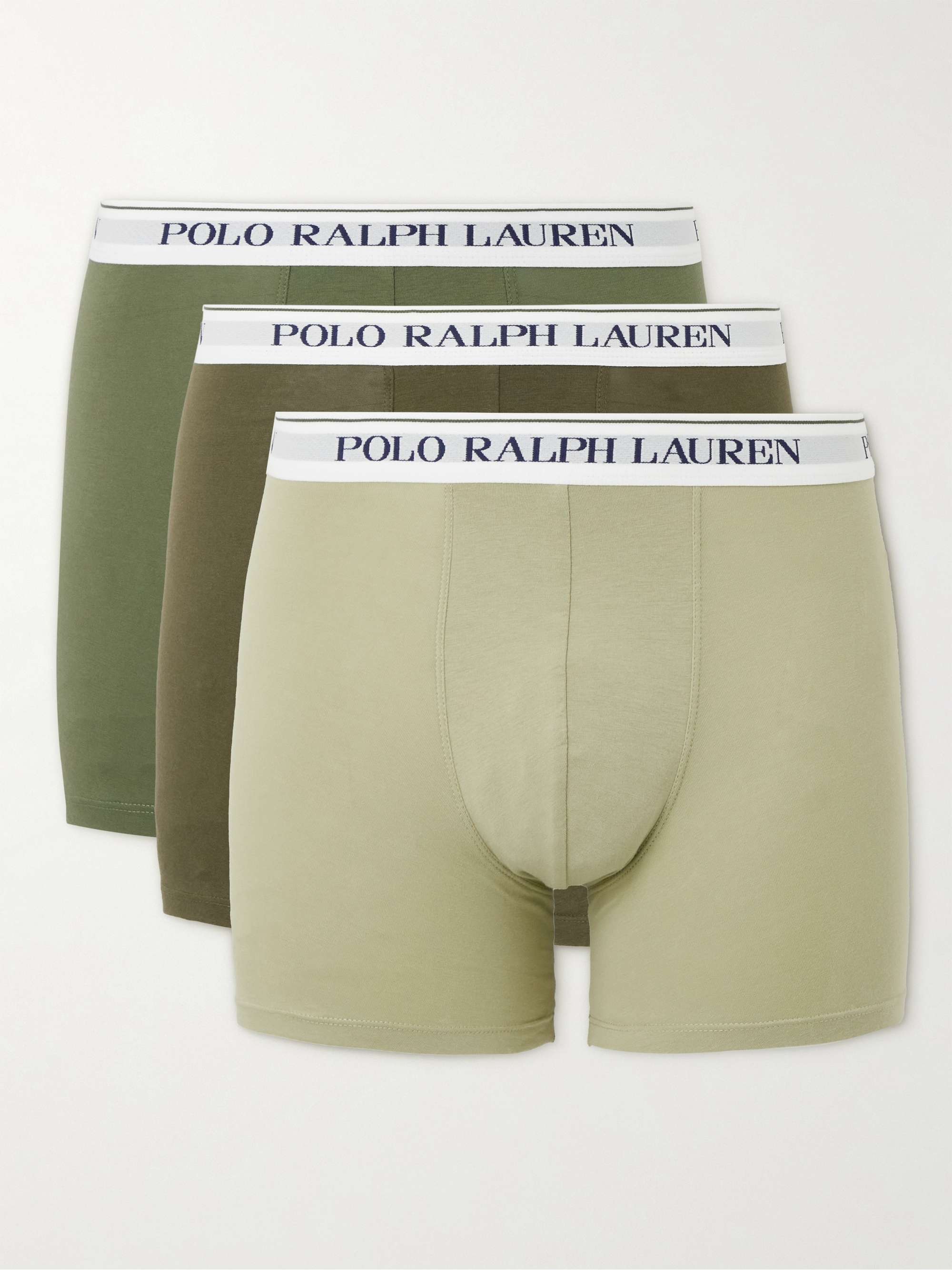 폴로 랄프로렌 Polo Ralph Lauren Three-Pack Stretch-Cotton Jersey Boxer Briefs,Green