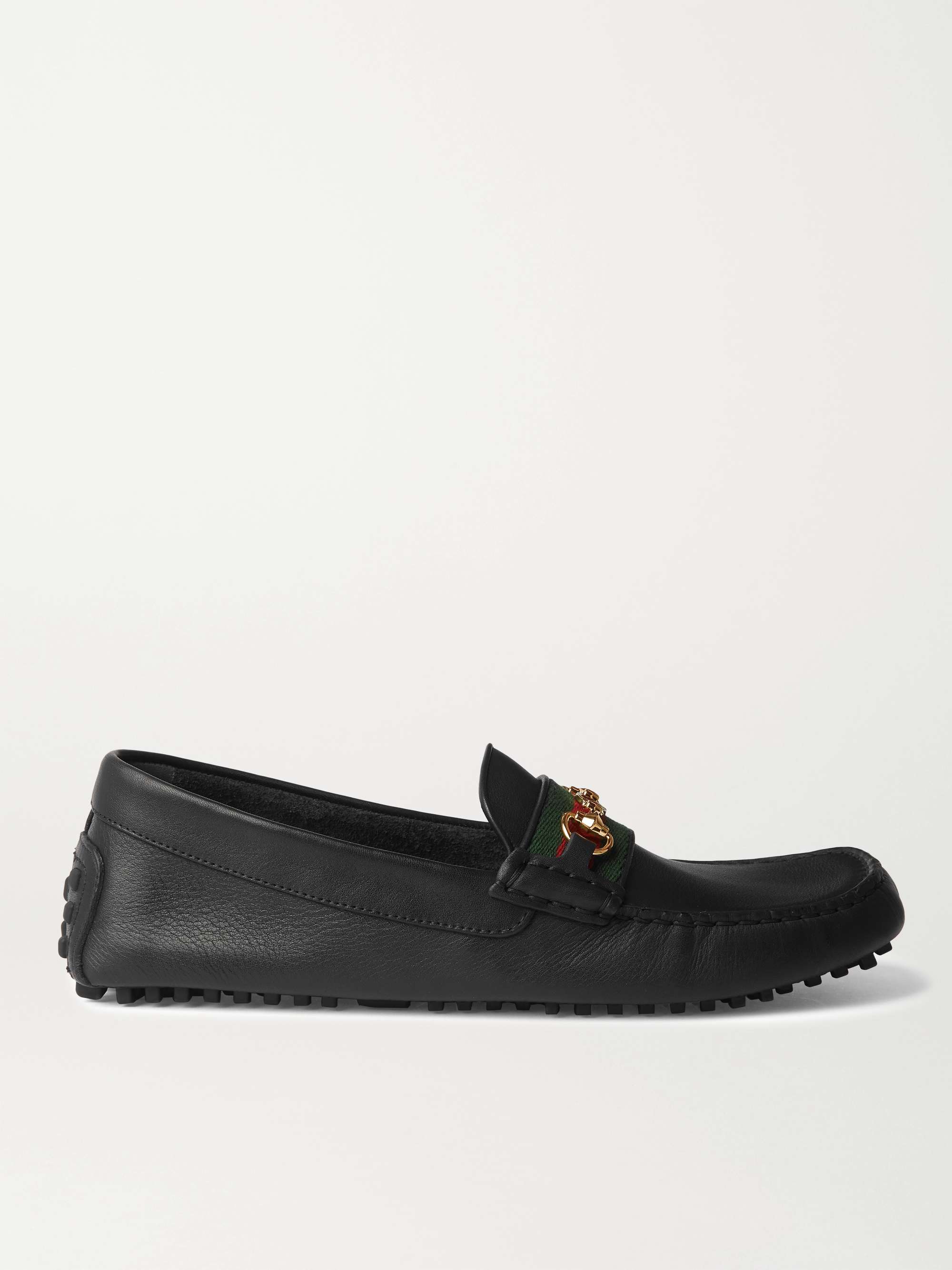 GUCCI Ayrton Webbing-Trimmed Horsebit Leather Driving Shoes