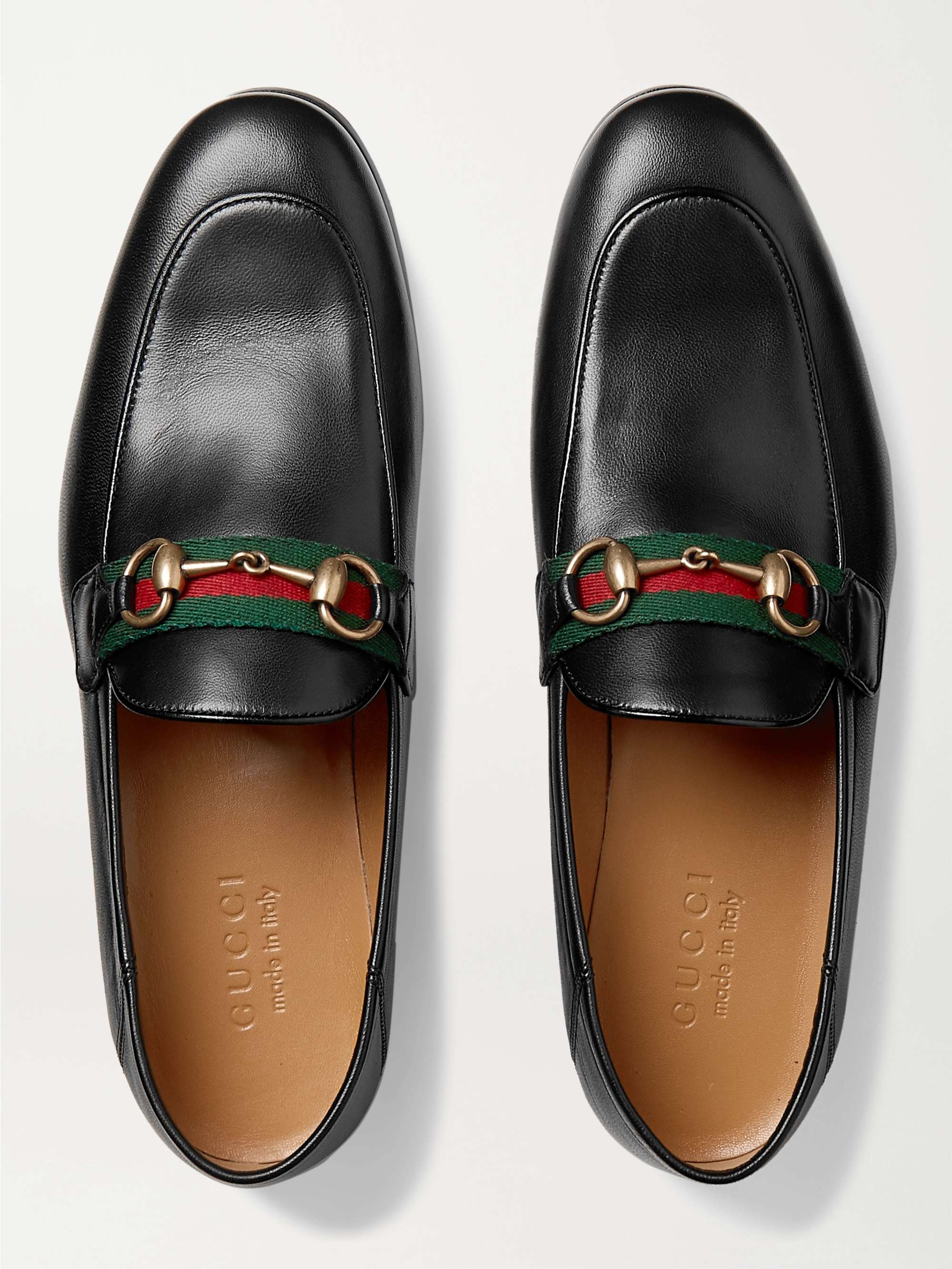 GUCCI Brixton Webbing-Trimmed Horsebit Collapsible-Heel Leather Loafers