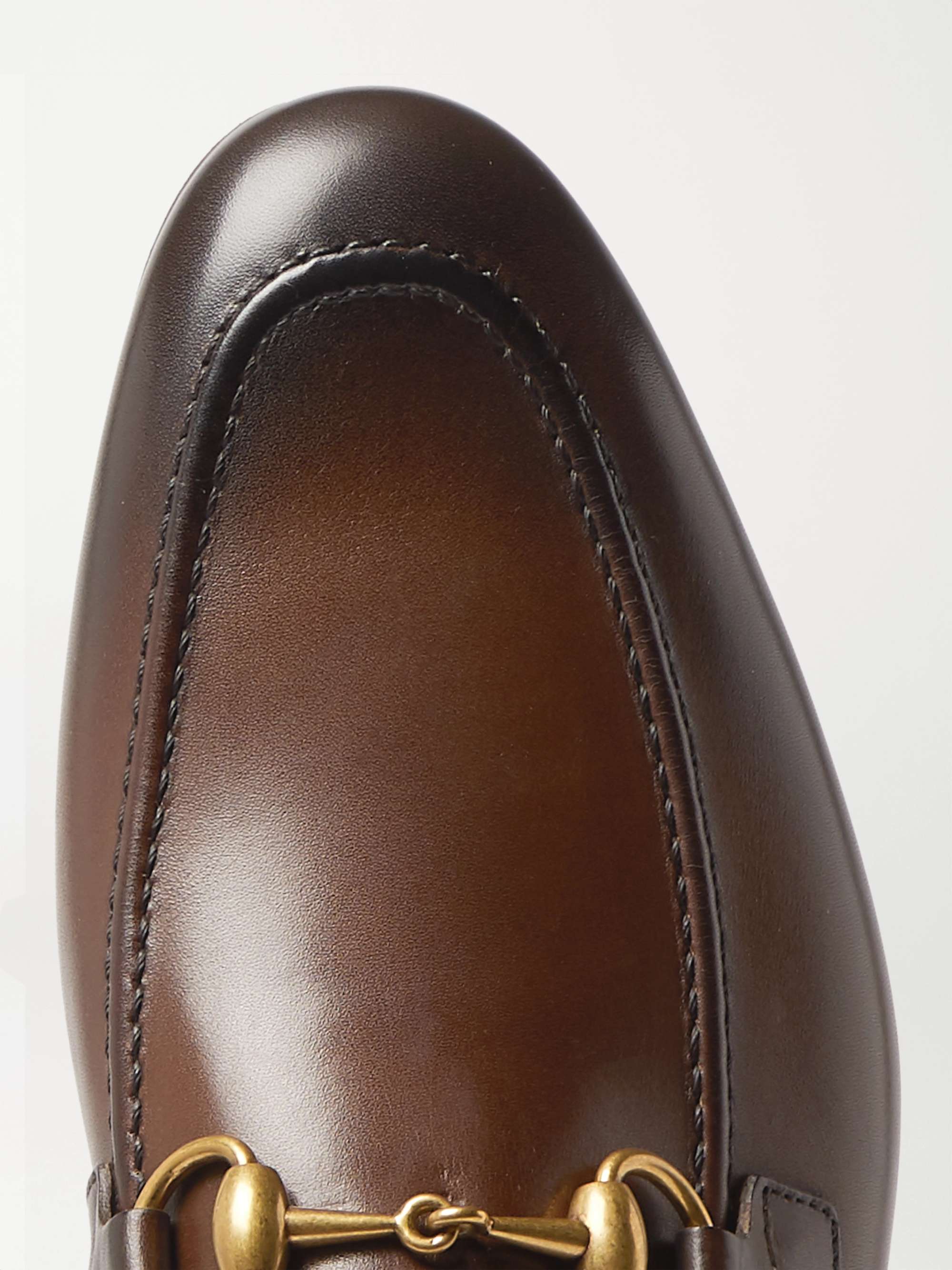 GUCCI Jordaan Horsebit Burnished-Leather Loafers