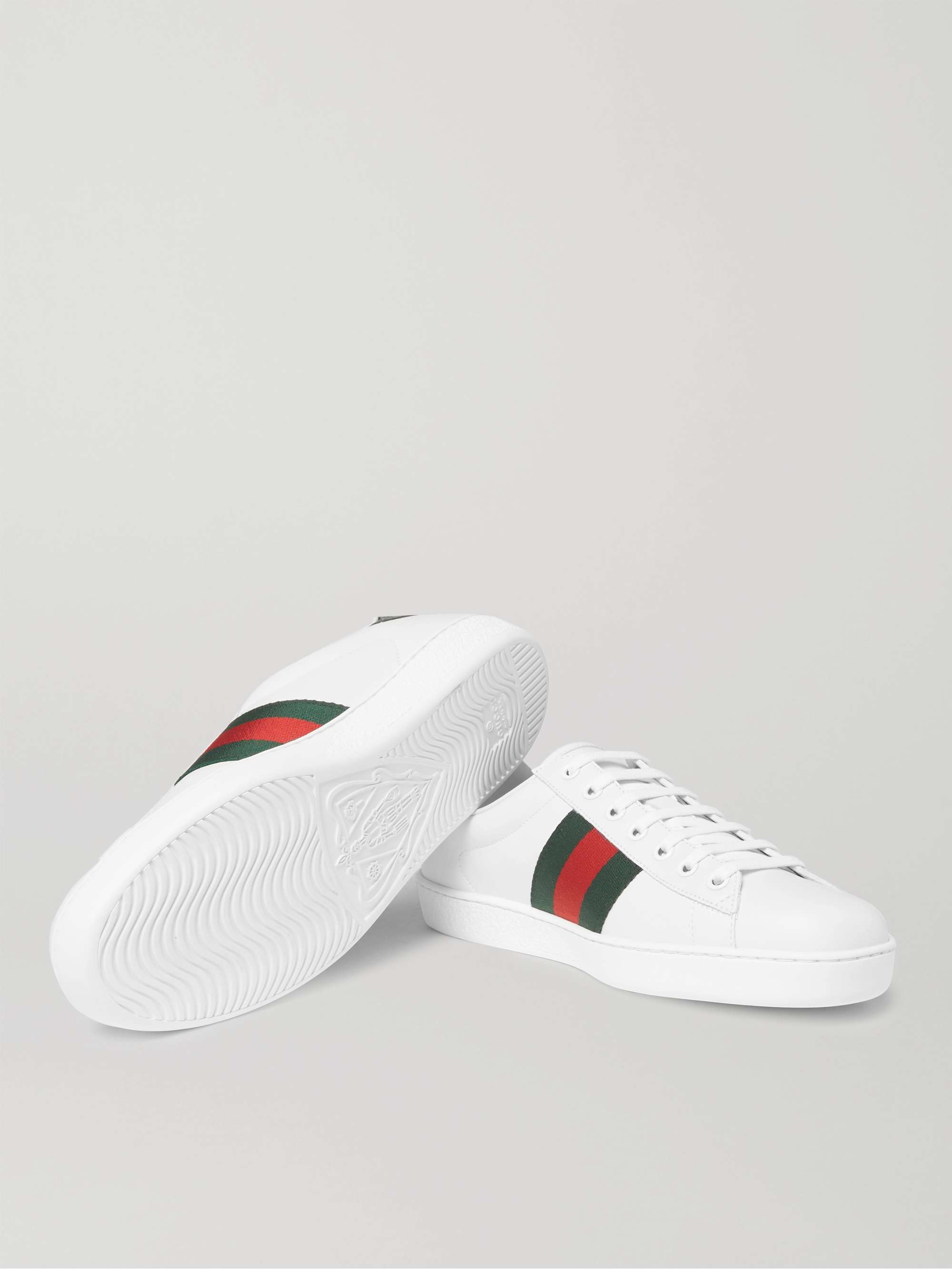 GUCCI Ace Faux Watersnake-Trimmed Embroidered Leather Sneakers