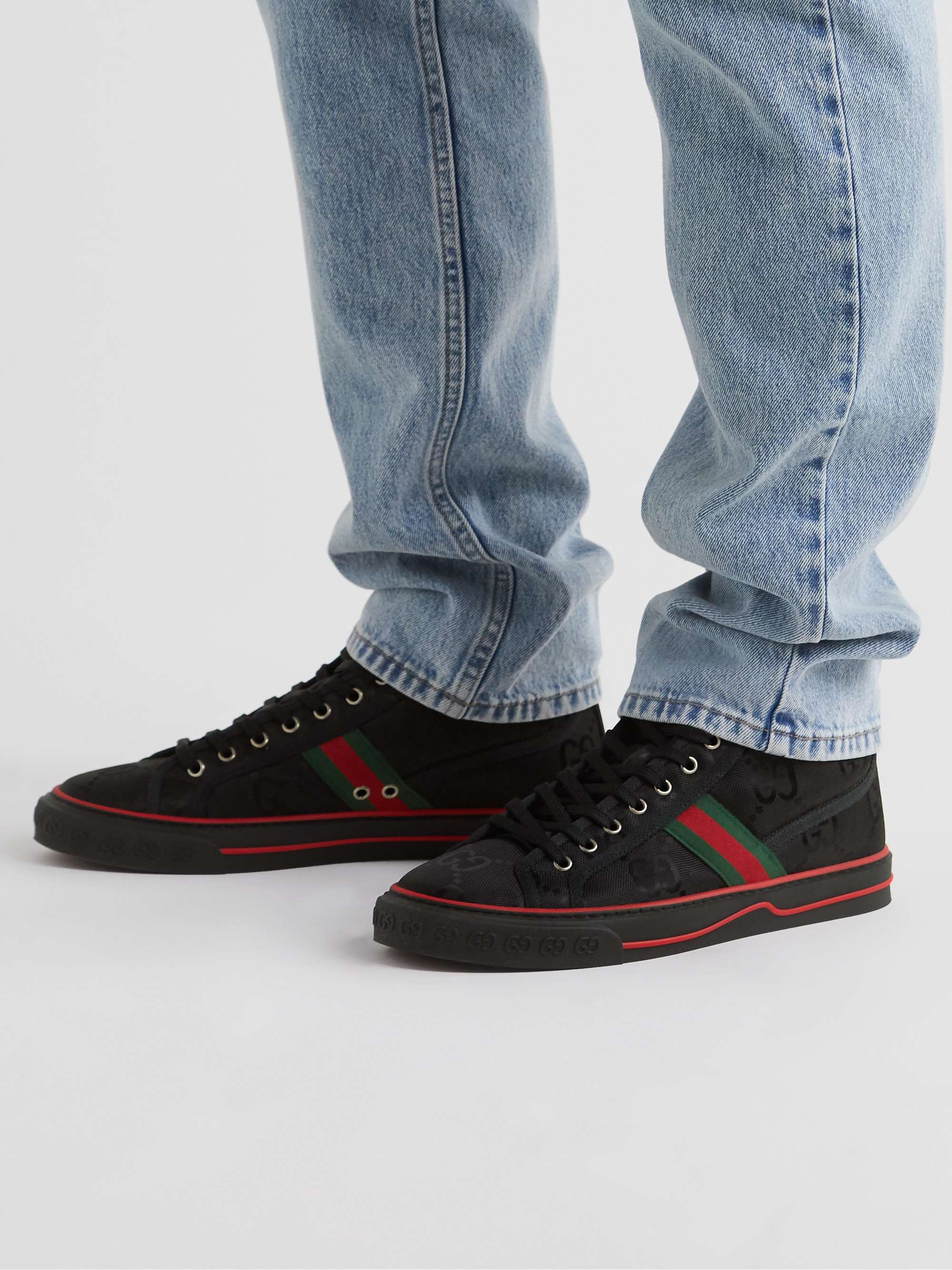 GUCCI Off the Grid Webbing-Trimmed Monogrammed ECONYL Canvas High-Top Sneakers