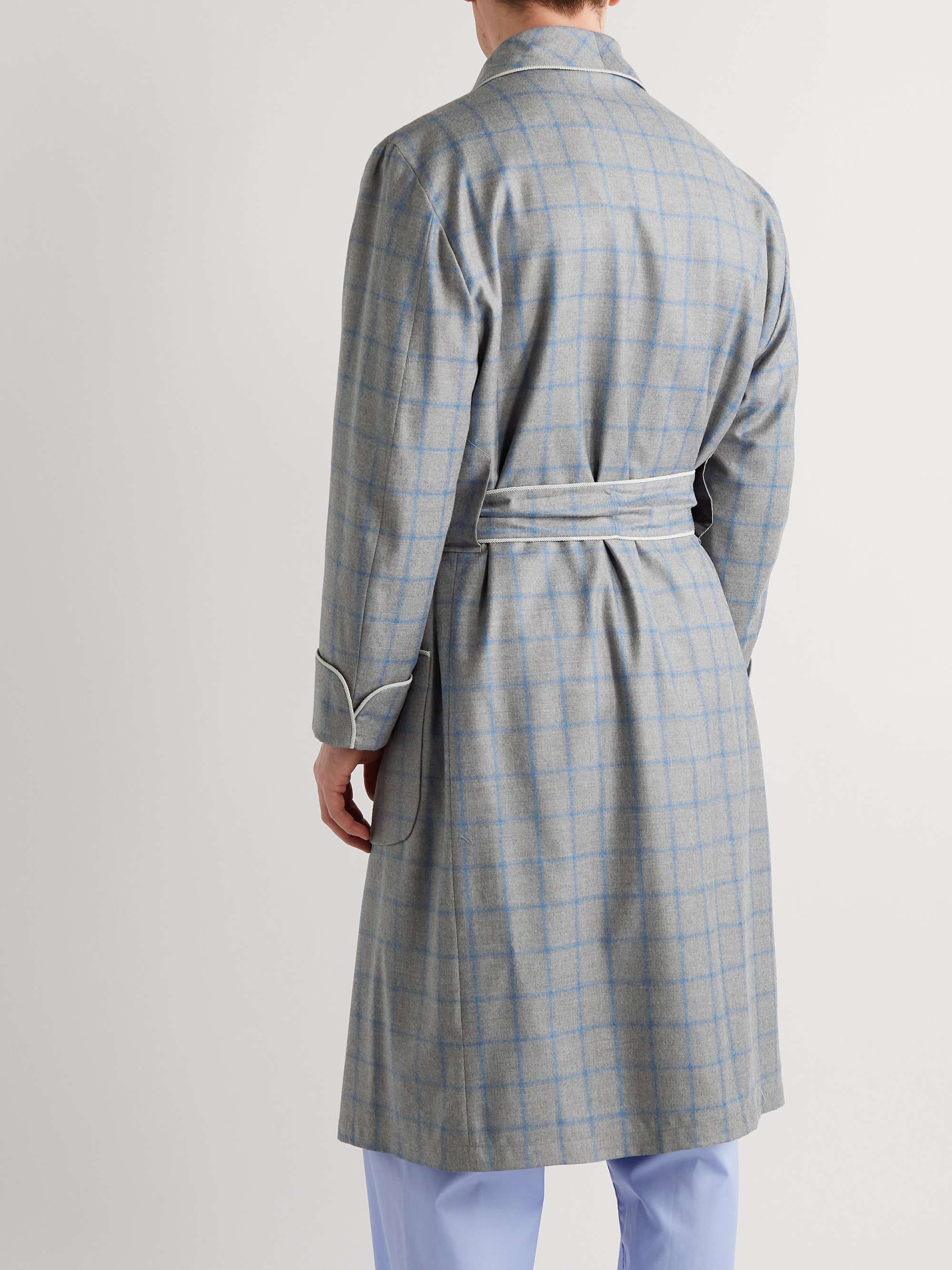 PAUL STUART Piped Checked Wool-Flannel Robe