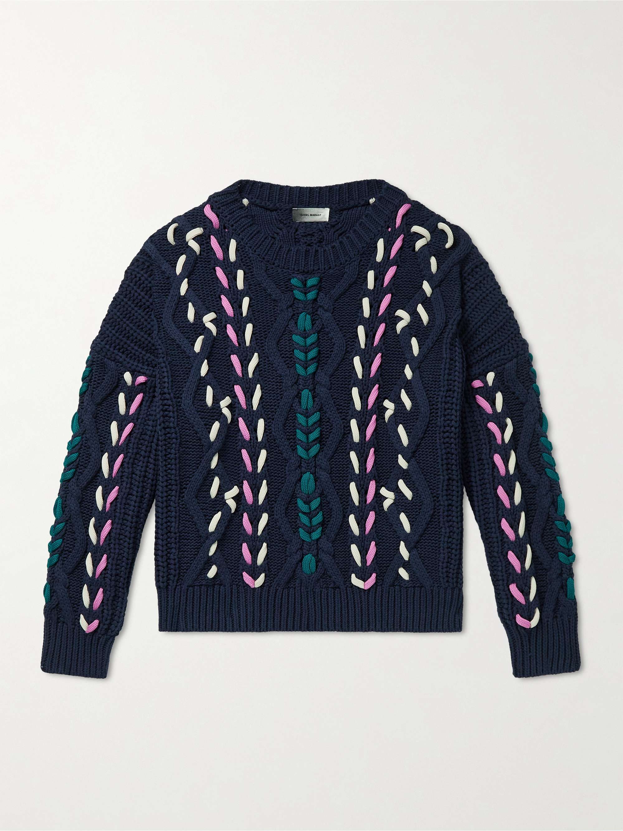 이자벨 마랑 스웨터 Isabel Marant Zolan Embroidered Recycled Cable-Knit Sweater,Navy