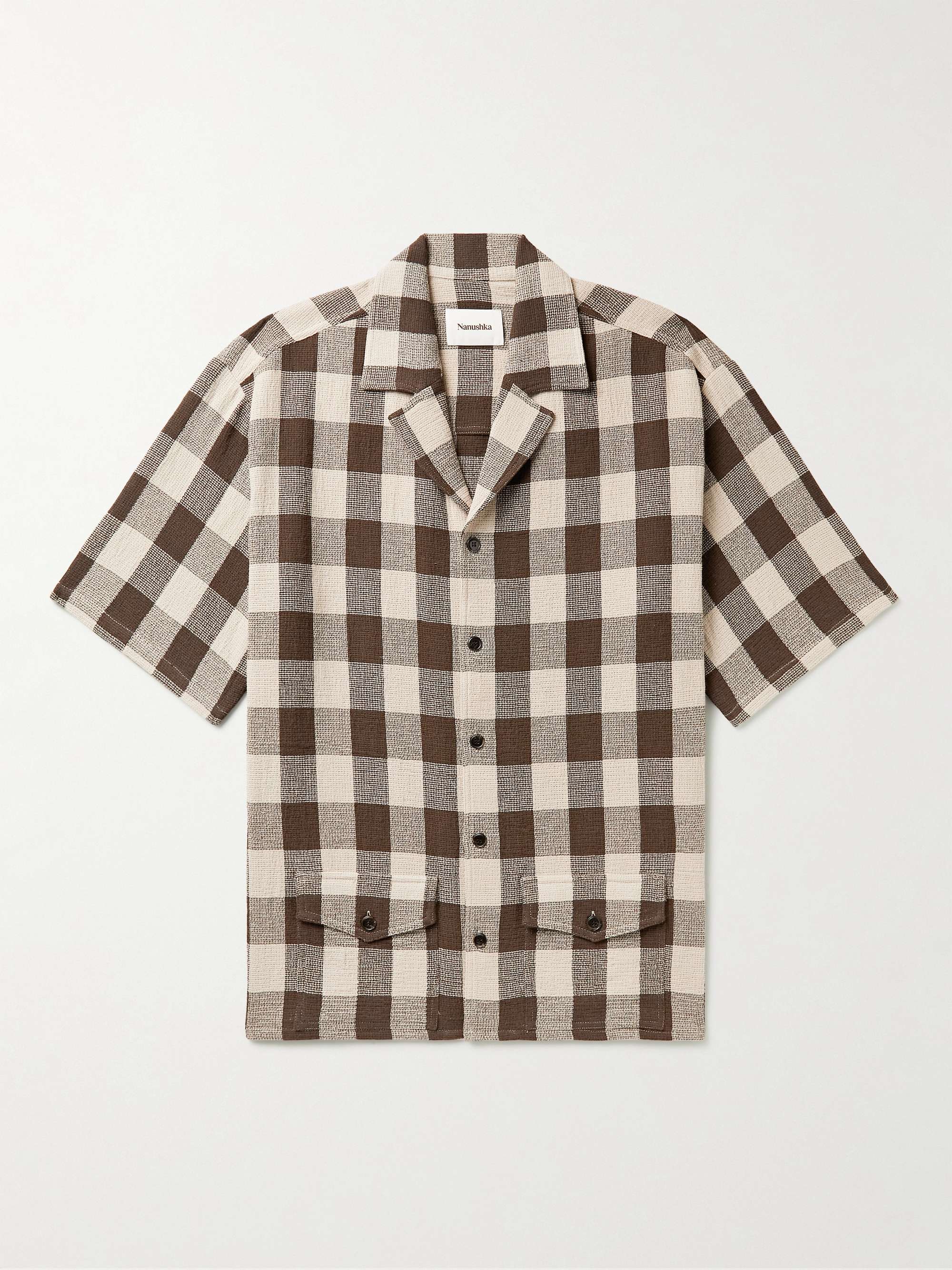 NANUSHKA Taite Oversized Camp-Collar Gingham Cotton-Blend Gauze Shirt