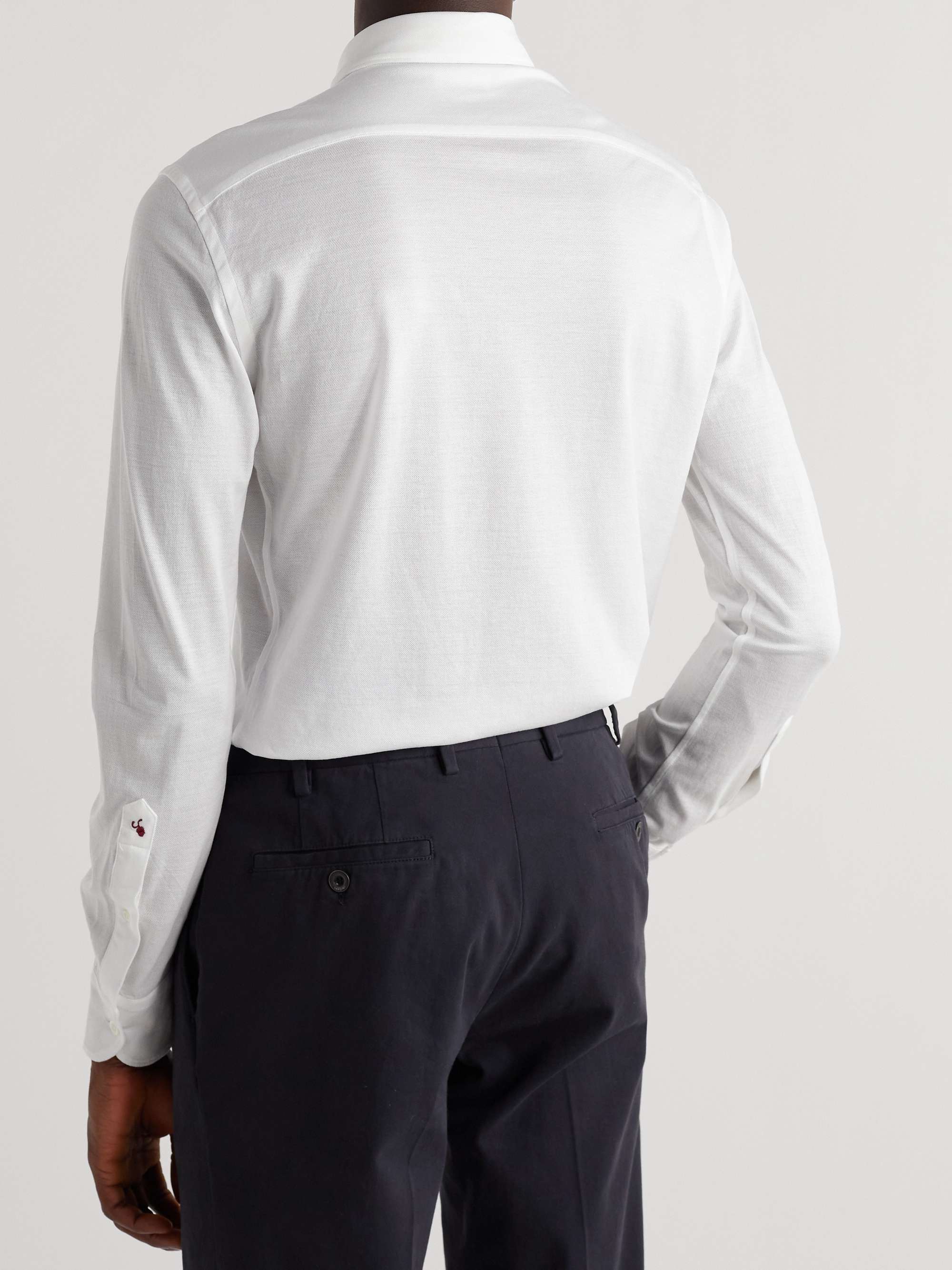 INCOTEX Slim-Fit Cutaway-Collar Textured Cotton-Jersey Shirt