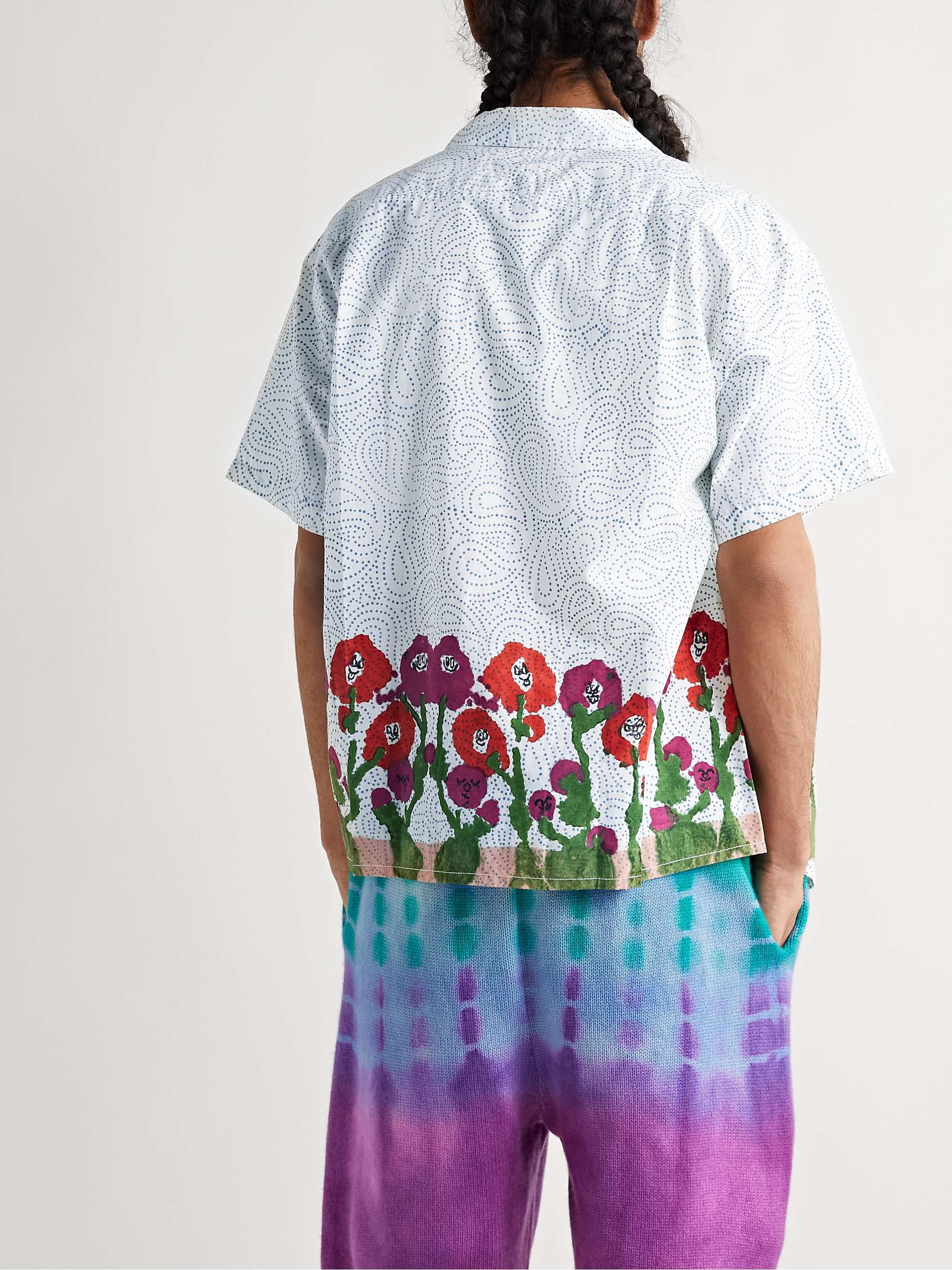 STORY MFG. Shore Convertible-Collar Printed Organic Cotton-Poplin Shirt
