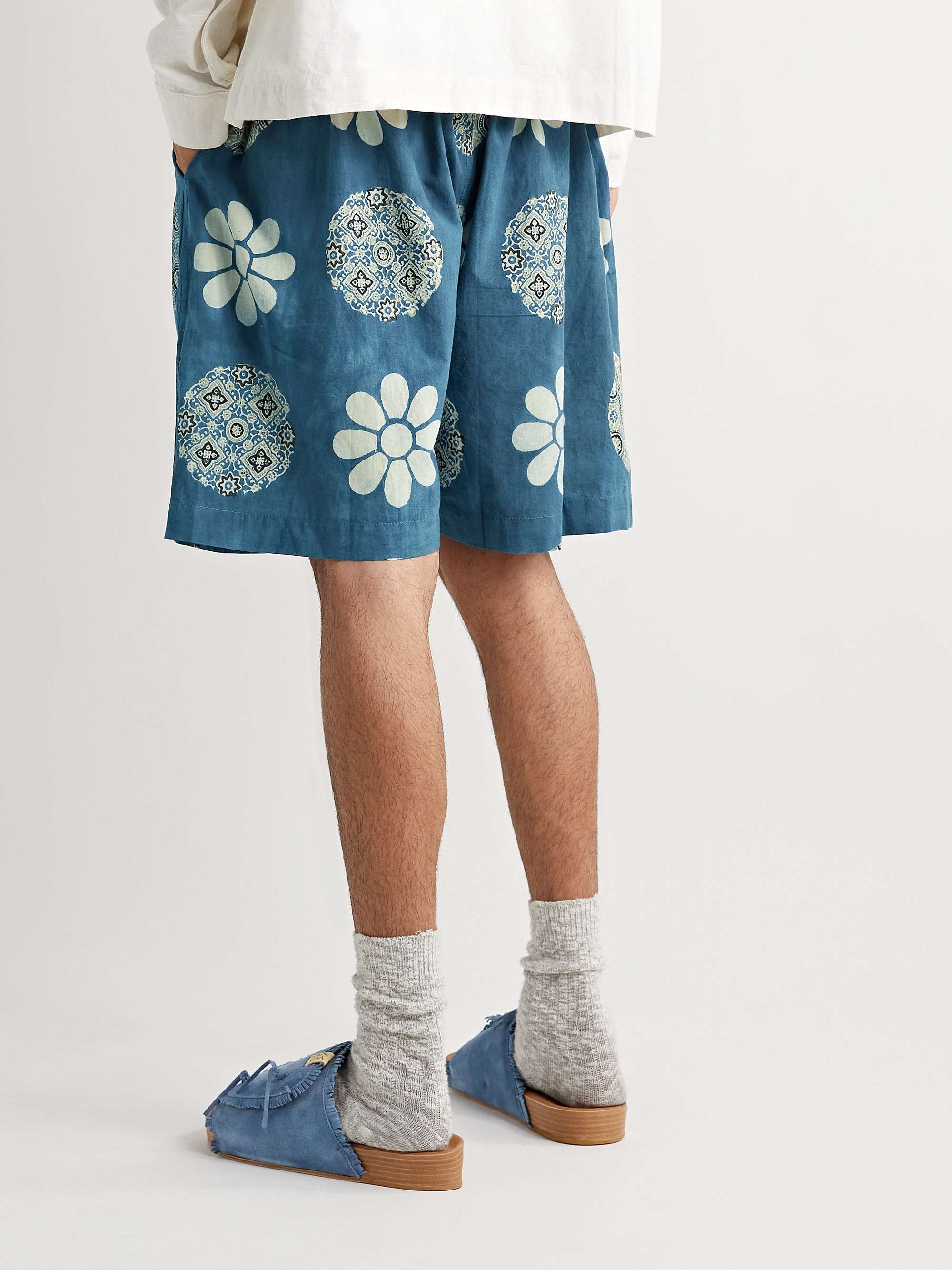 STORY MFG. Bridge Wide-Leg Printed Organic Cotton-Poplin Drawstring Shorts