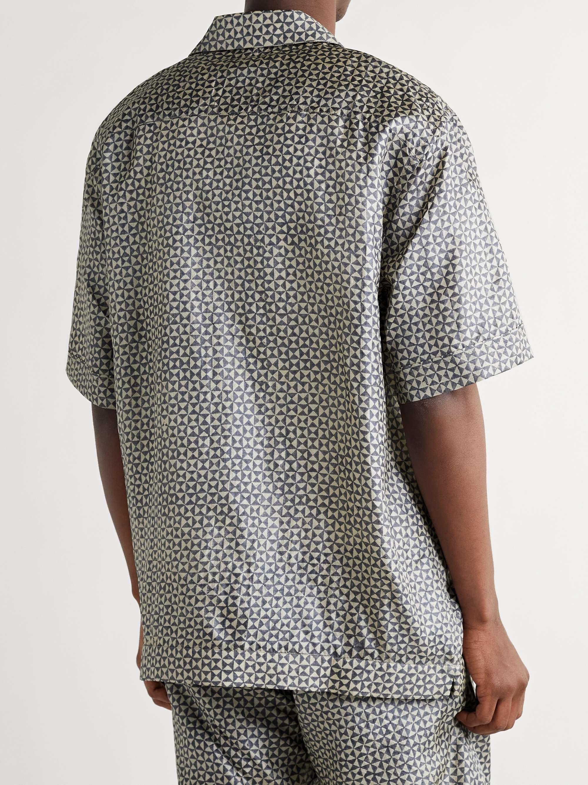 SMR DAYS Bakoven Camp-Collar Embroidered Checked Cotton-Chambray Shirt