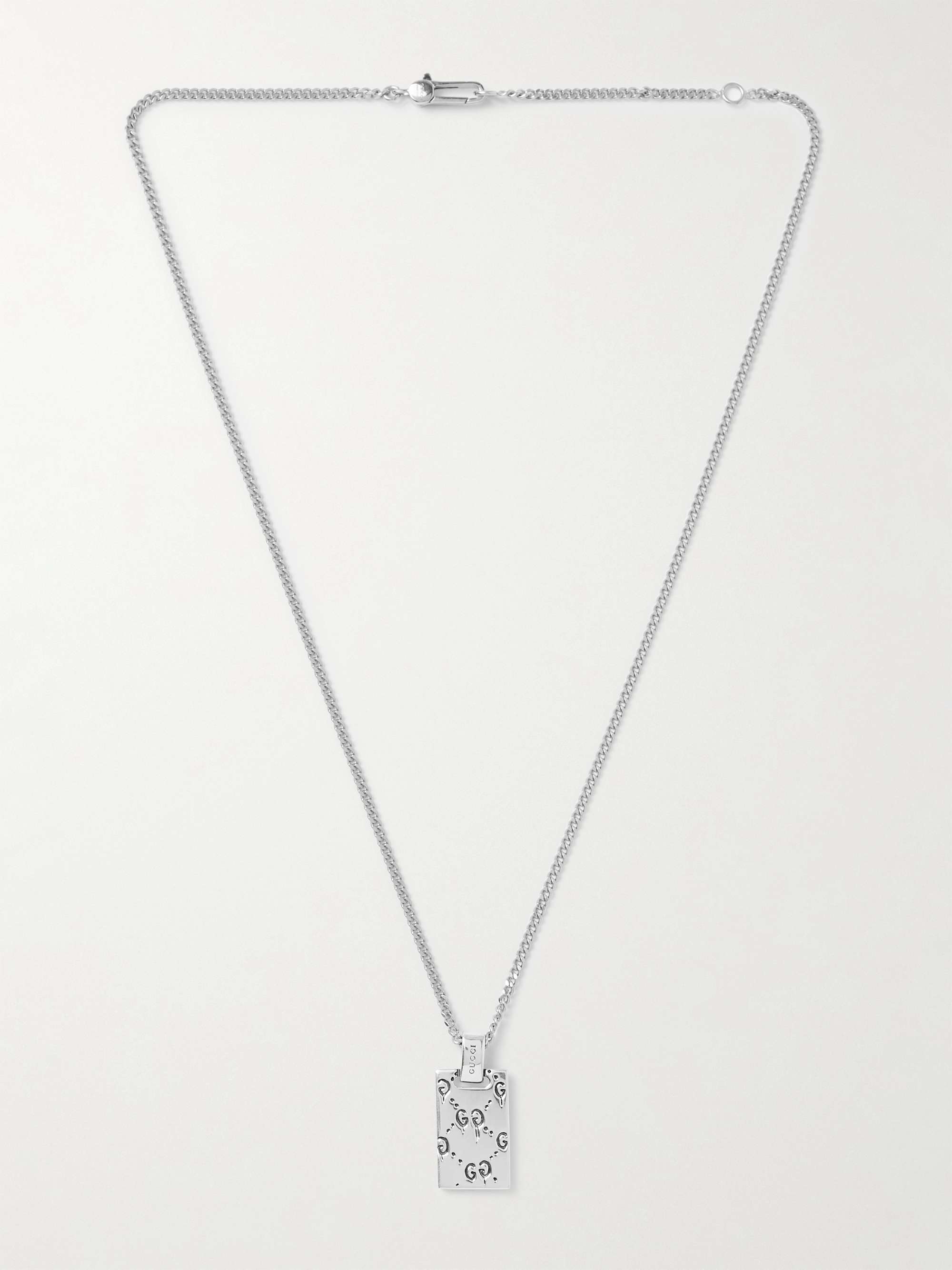 GUCCI Logo-Engraved Silver Pendant Necklace