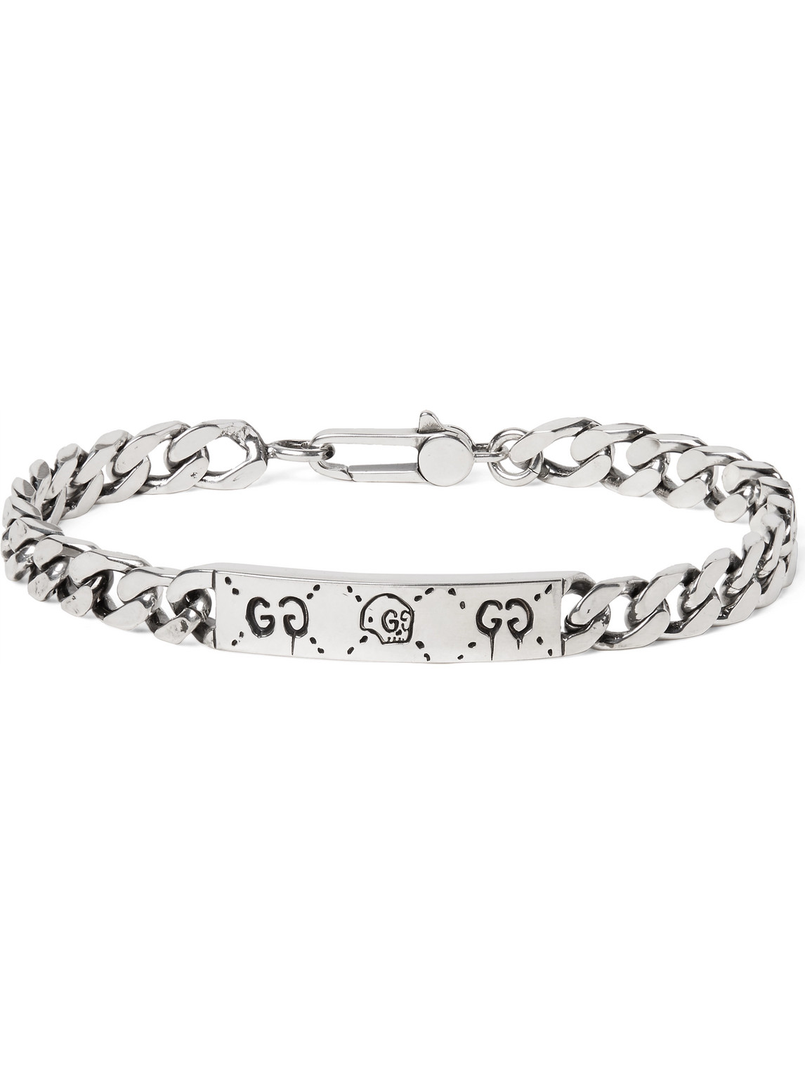 GUCCI GUCCIGHOST ENGRAVED STERLING SILVER ID BRACELET