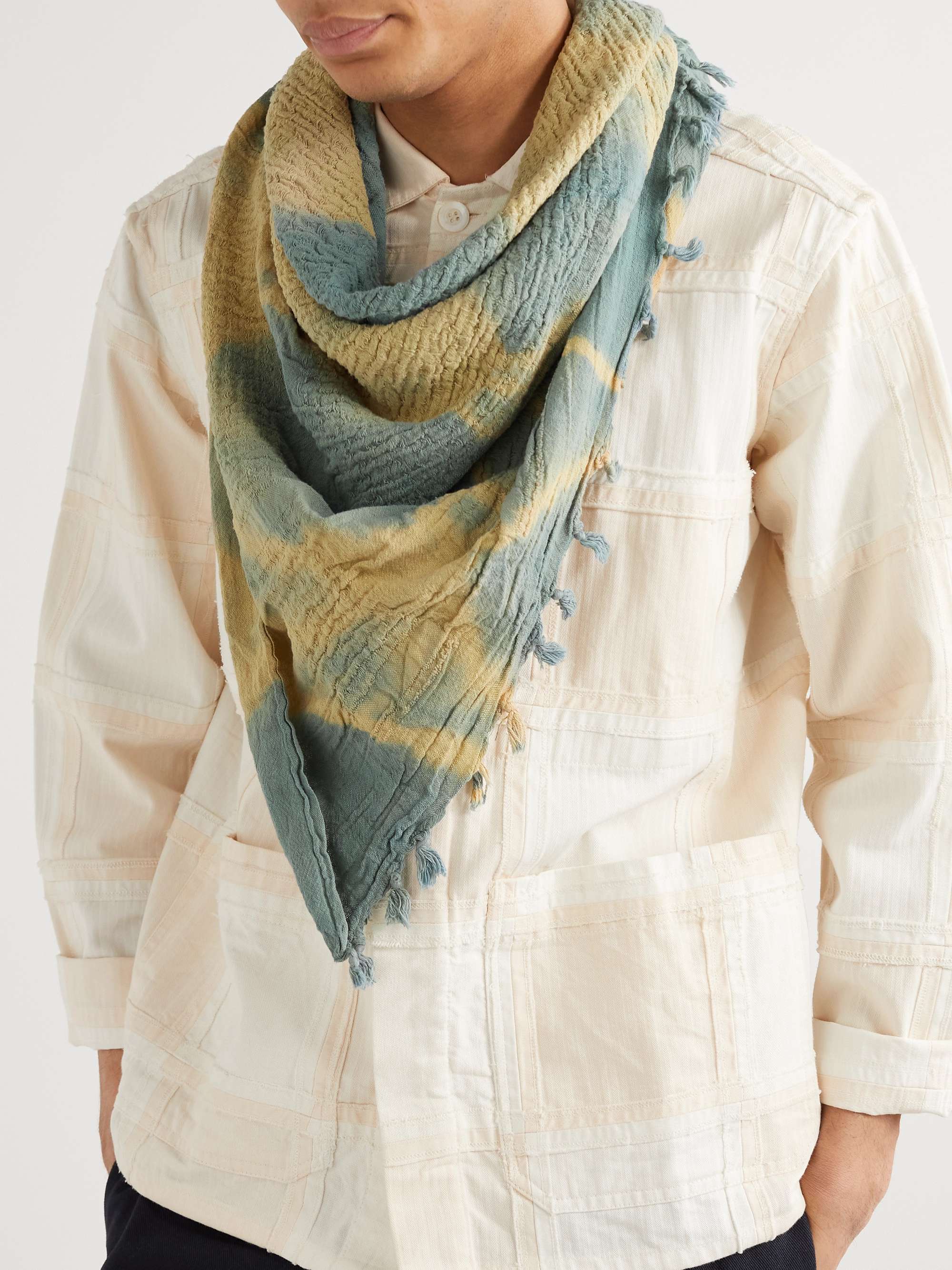 NICHOLAS DALEY Tasseled Tie-Dyed Cotton-Gauze Scarf