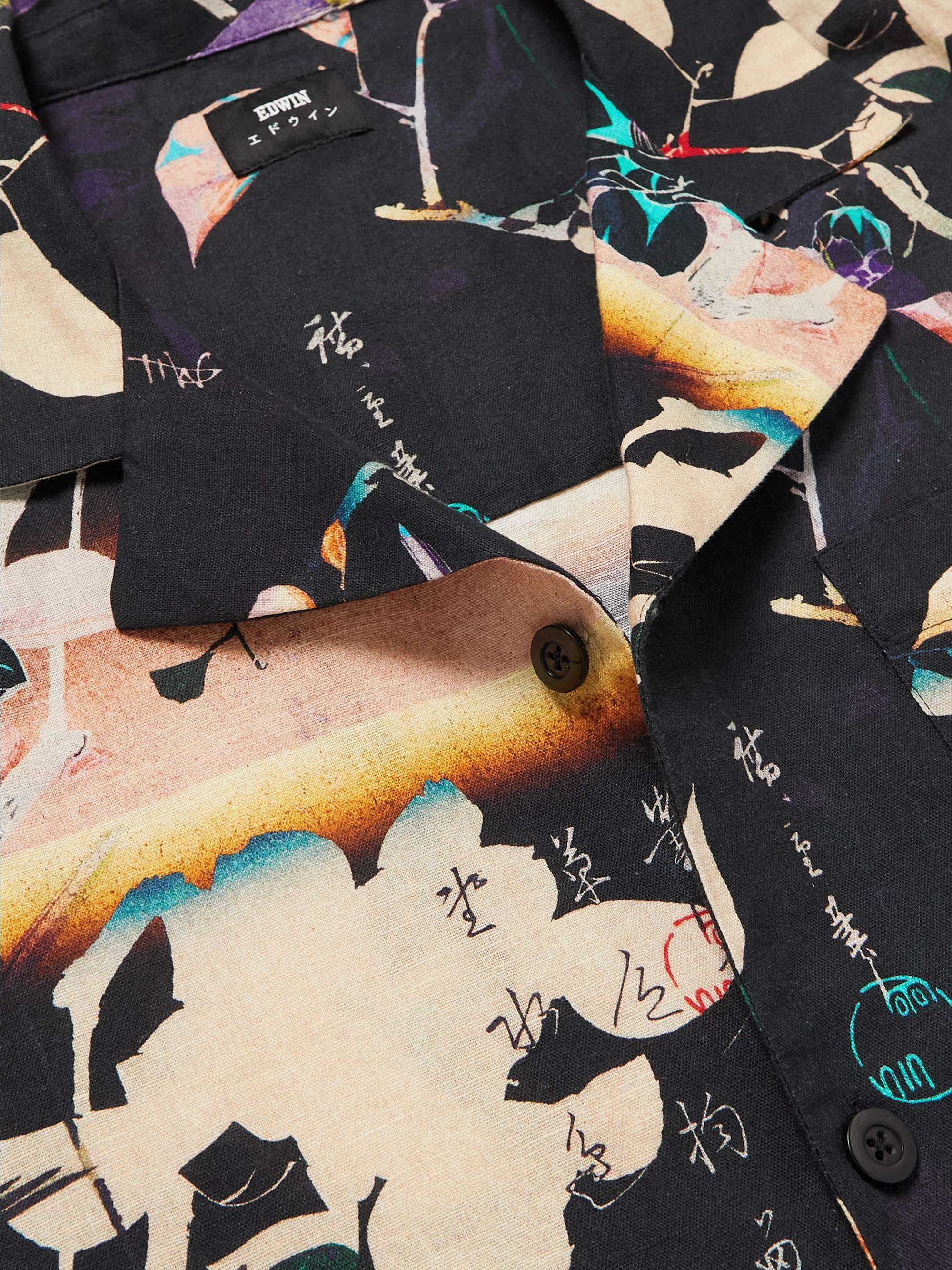 EDWIN Hiroshige Camp-Collar Printed Linen and Cotton-Blend Shirt