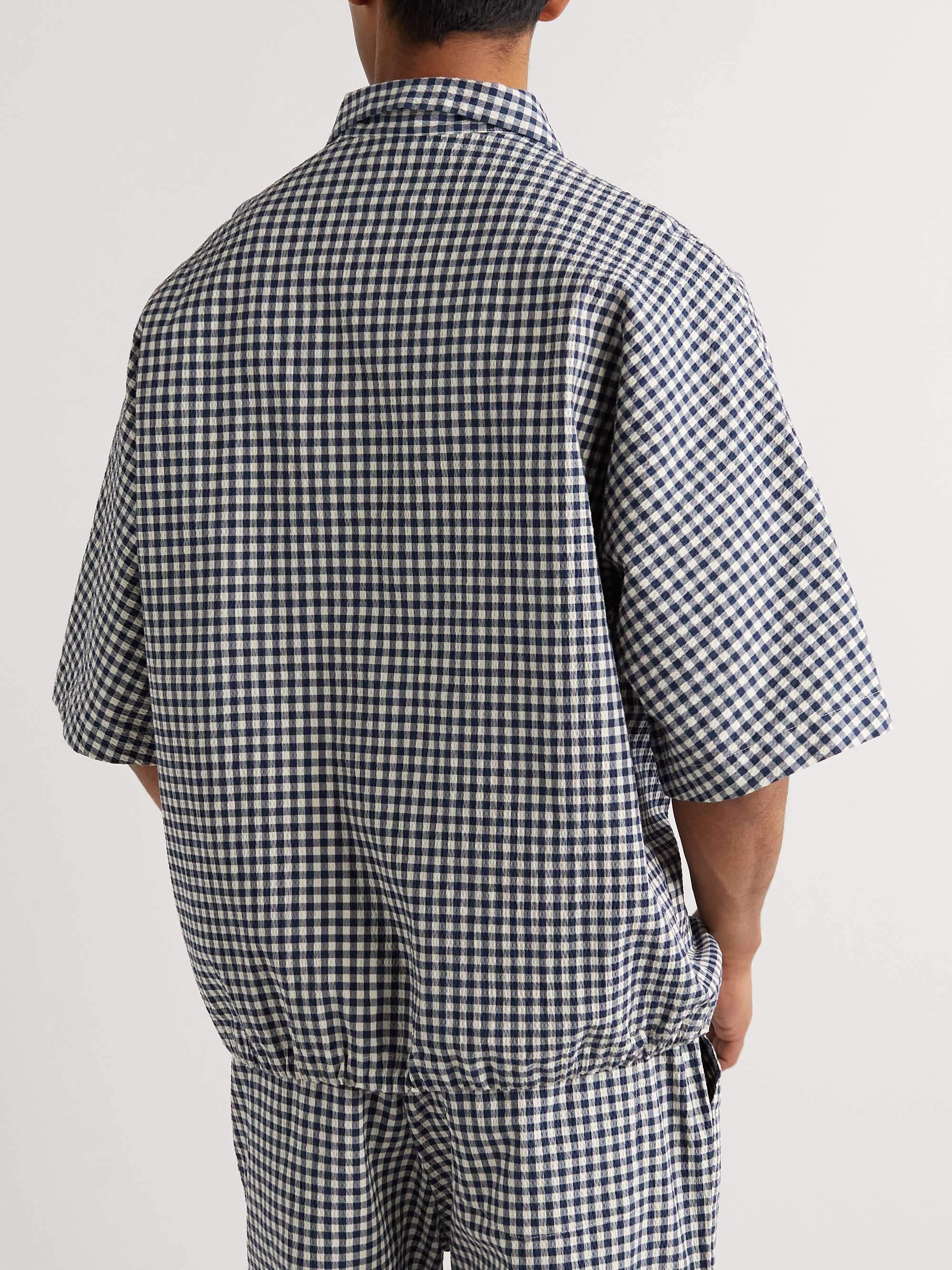 BARENA Ferigo Gingham Cotton-Blend Seersucker Polo Shirt