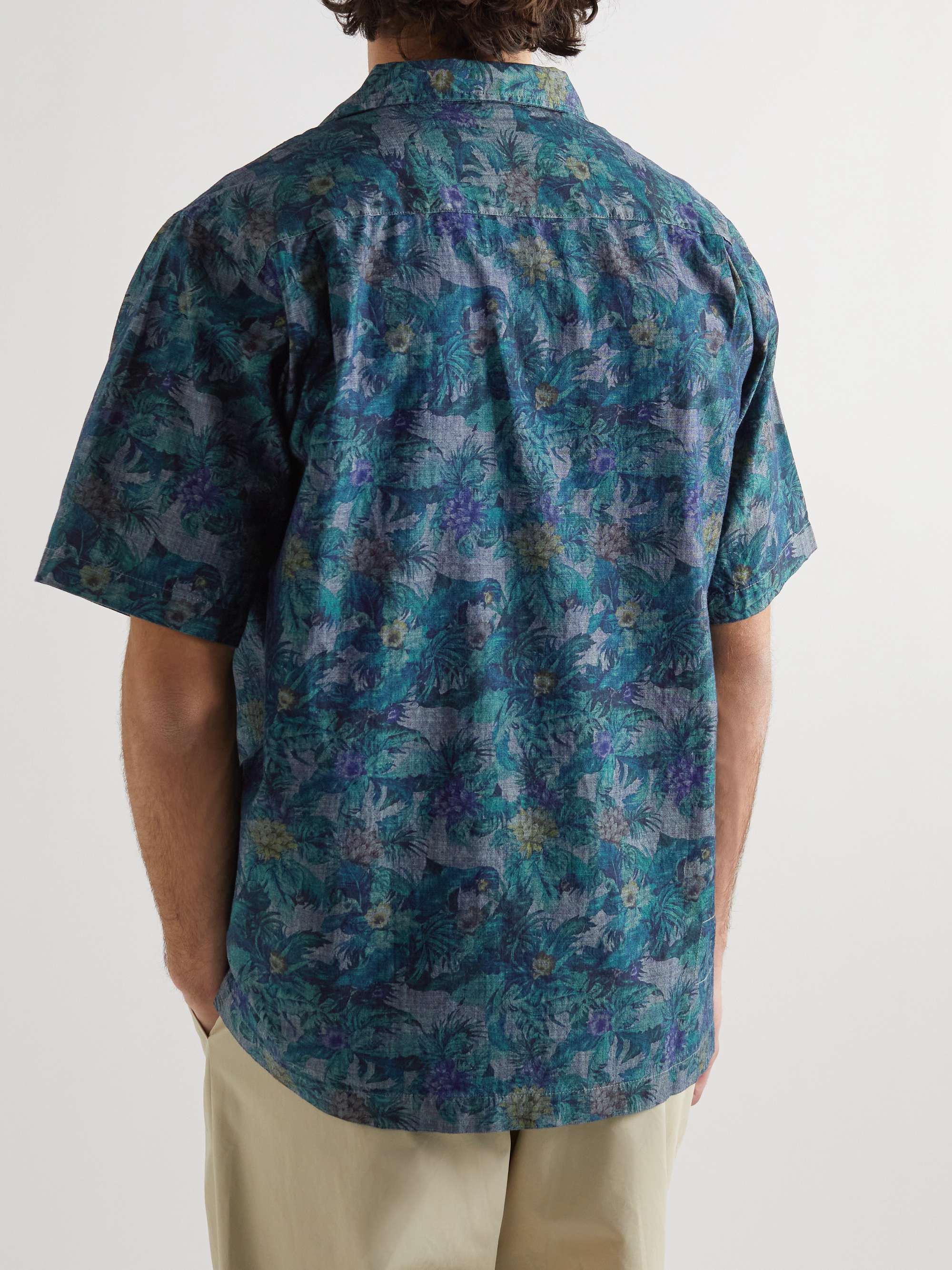 UNIVERSAL WORKS Convertible-Collar Floral-Print Cotton-Chambray Shirt