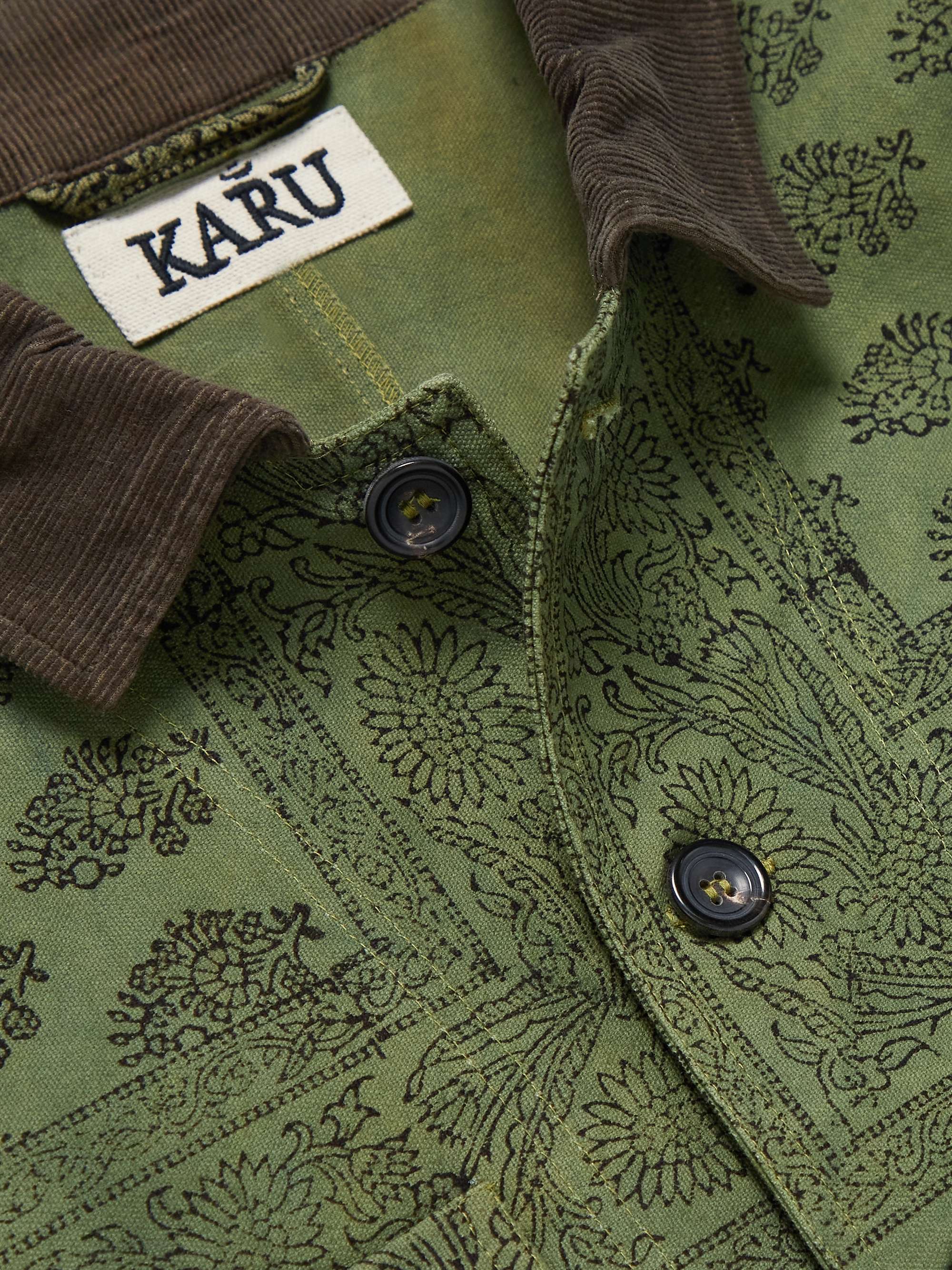 KARU RESEARCH Corduroy-Trimmed Printed Cotton-Canvas Chore Jacket
