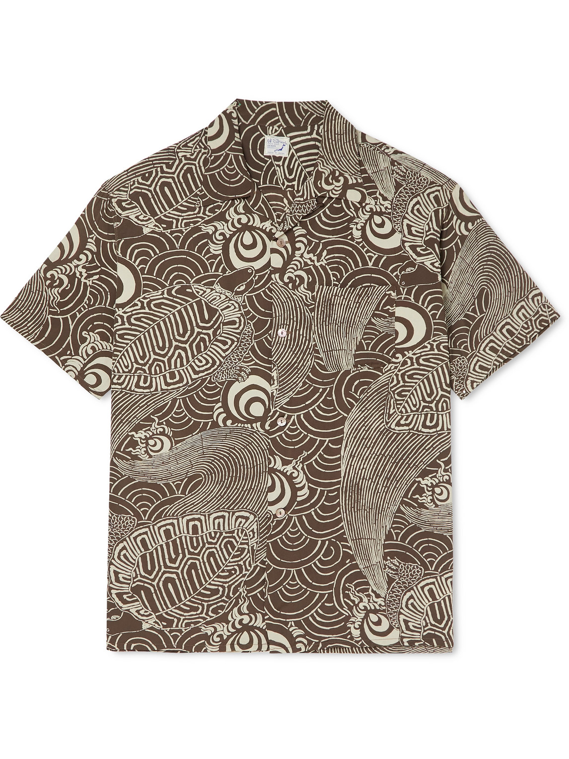 Orslow Convertible-collar Printed Woven Shirt In Brown