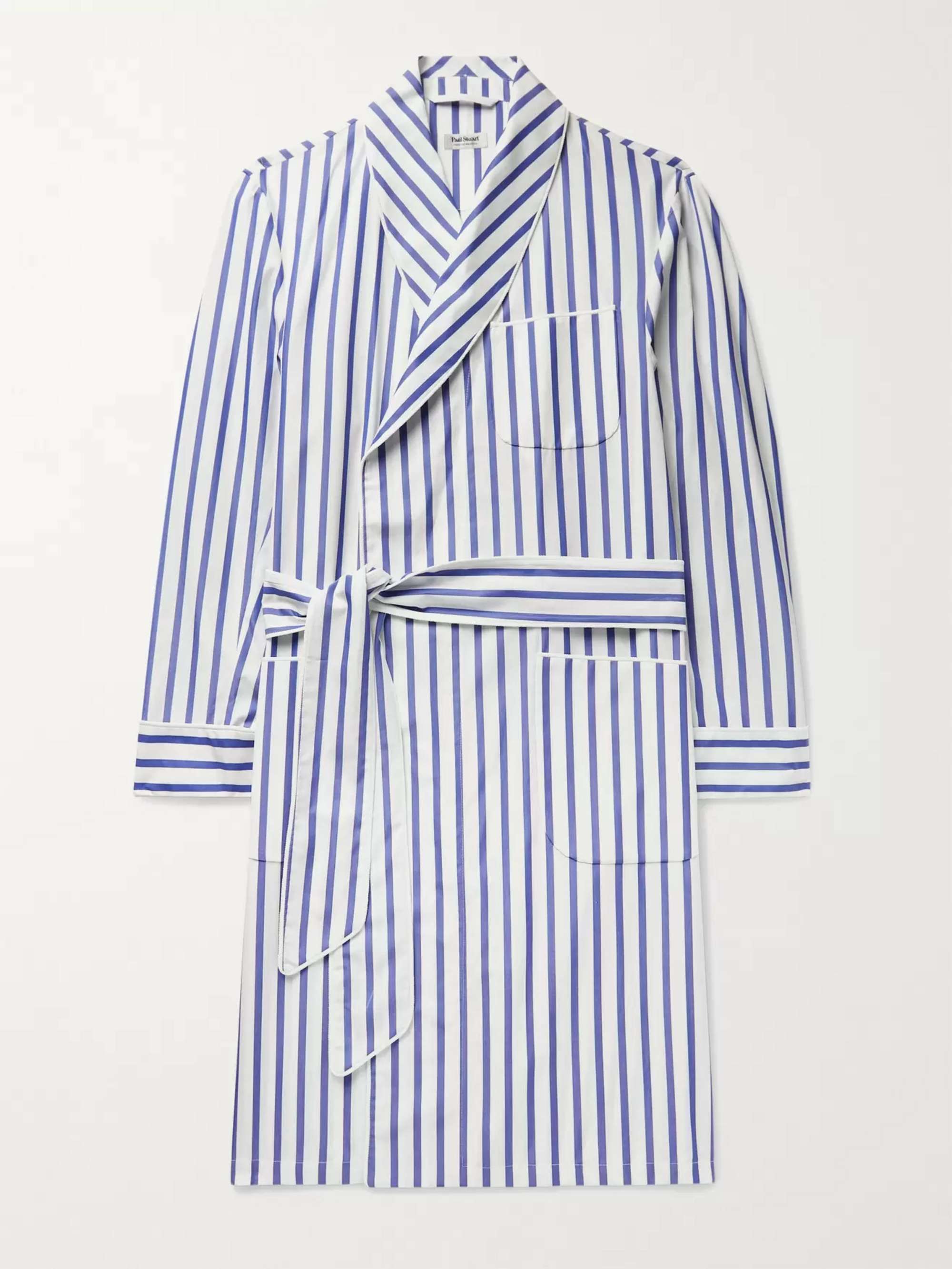 PAUL STUART Piped Striped Cotton-Broadcloth Robe