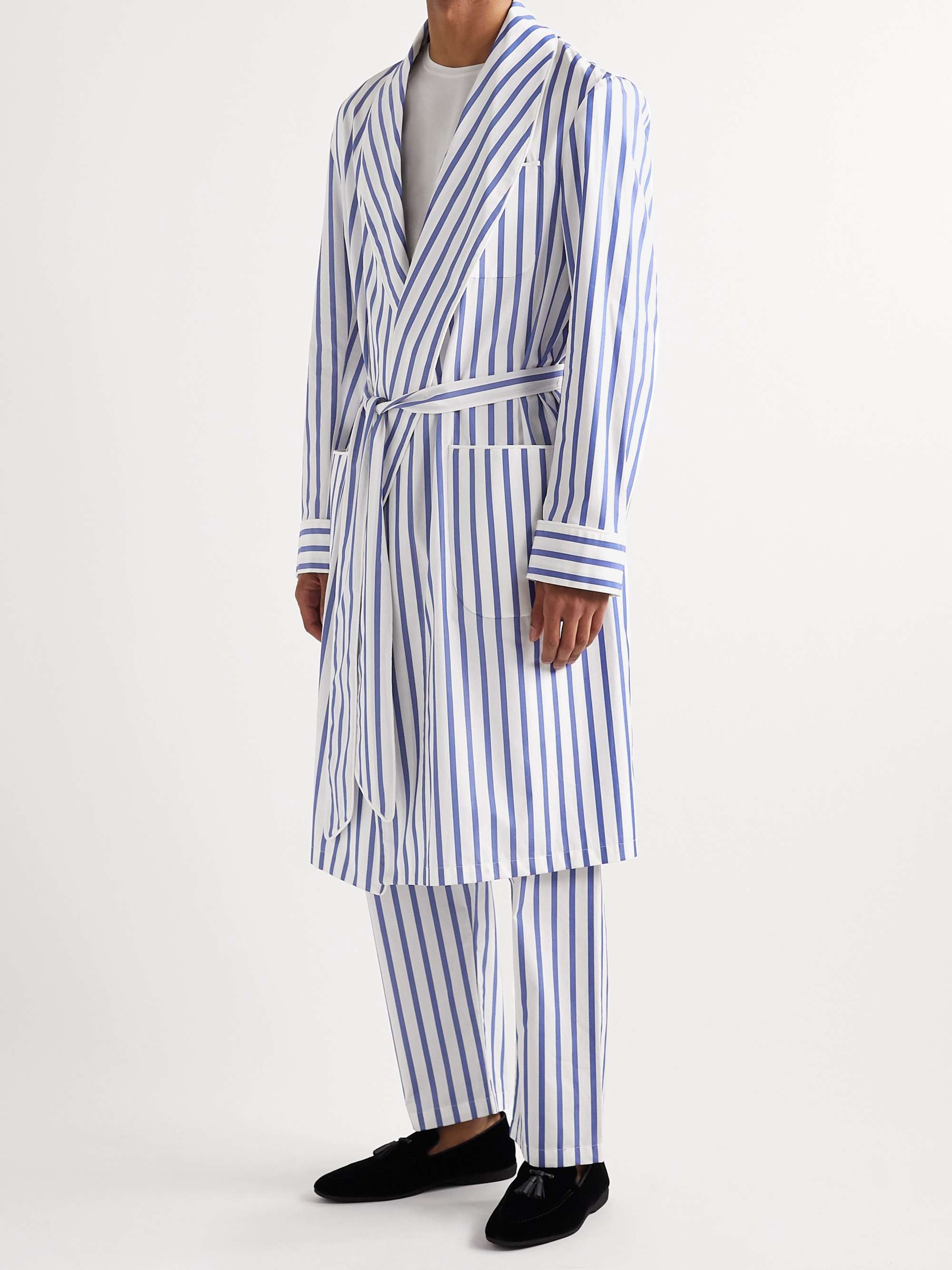 PAUL STUART Piped Striped Cotton-Broadcloth Robe