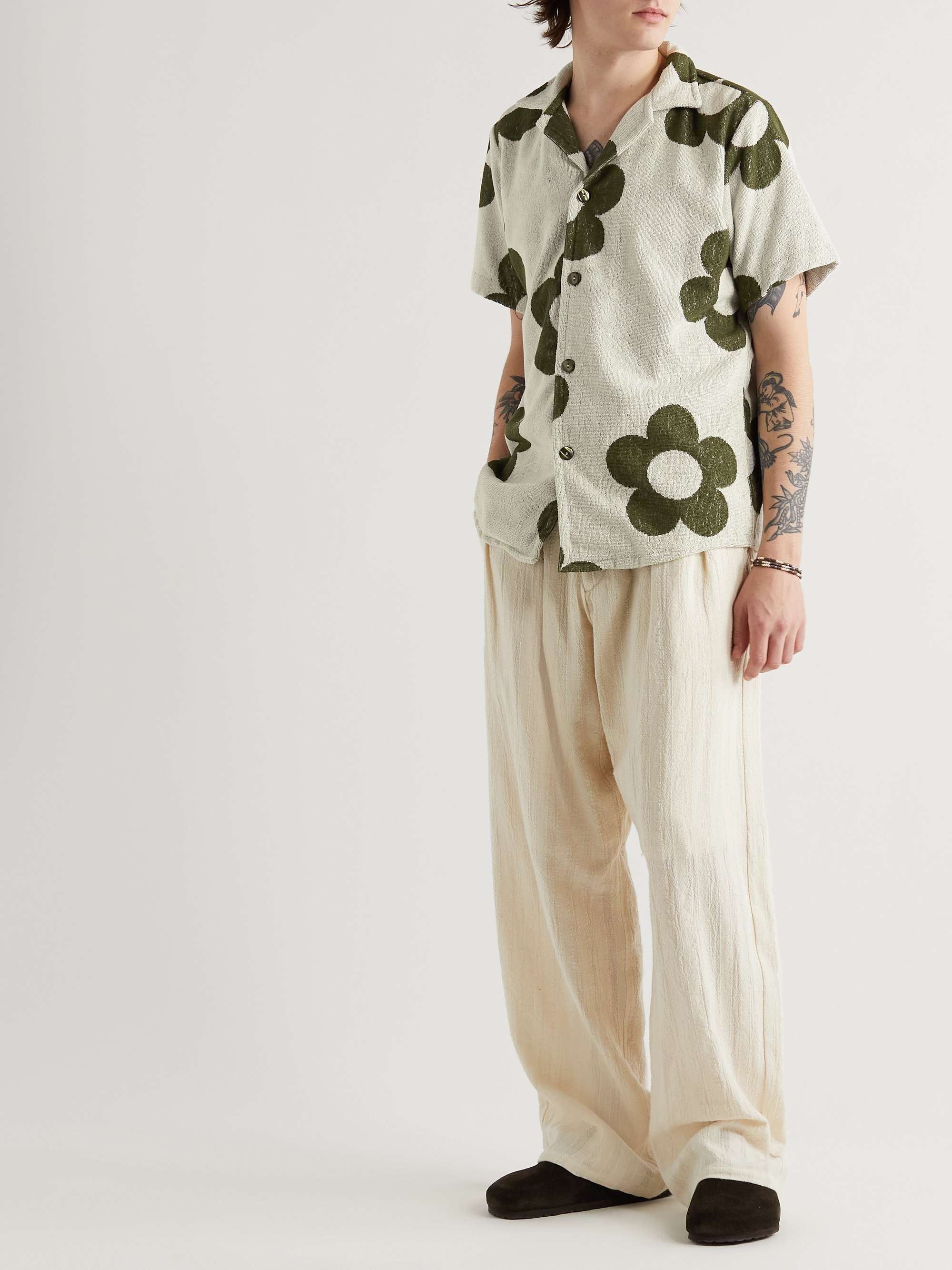 OAS Camp-Collar Floral-Print Cotton-Terry Shirt