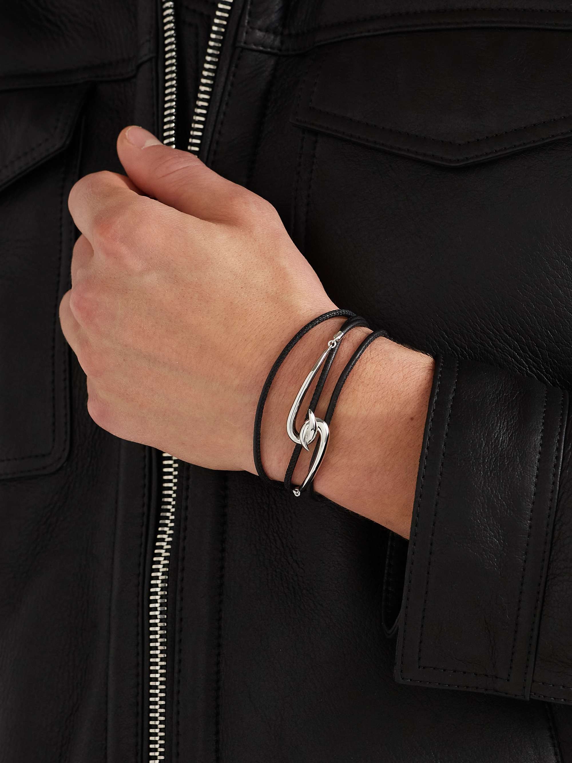 for Men Mens Jewellery Bracelets Metallic Shaun Leane Hook Sterling-silver & Leather Wraparound Bracelet in Black Silver 