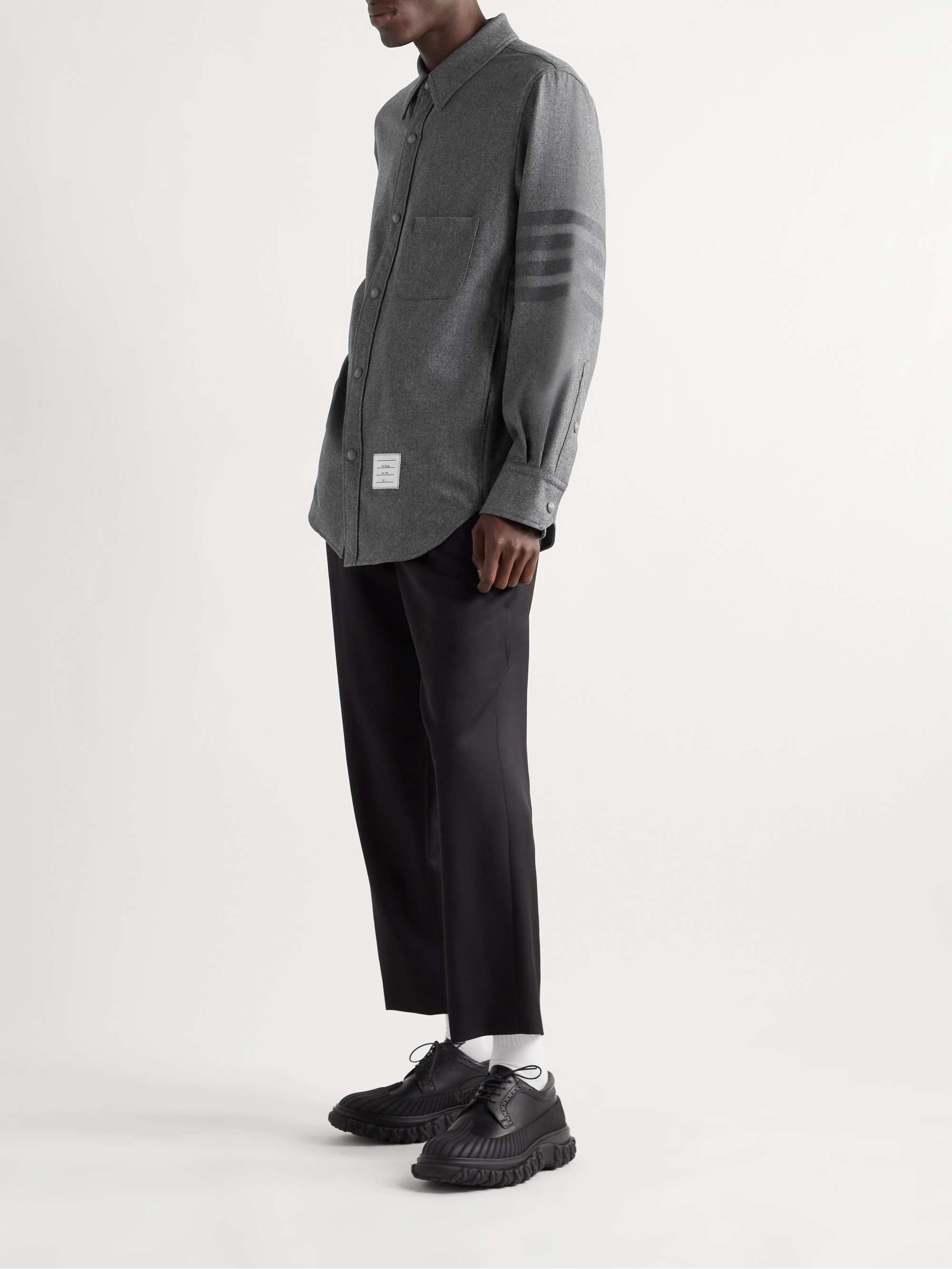THOM BROWNE Striped Wool and Cashmere-Blend Flannel Overshirt