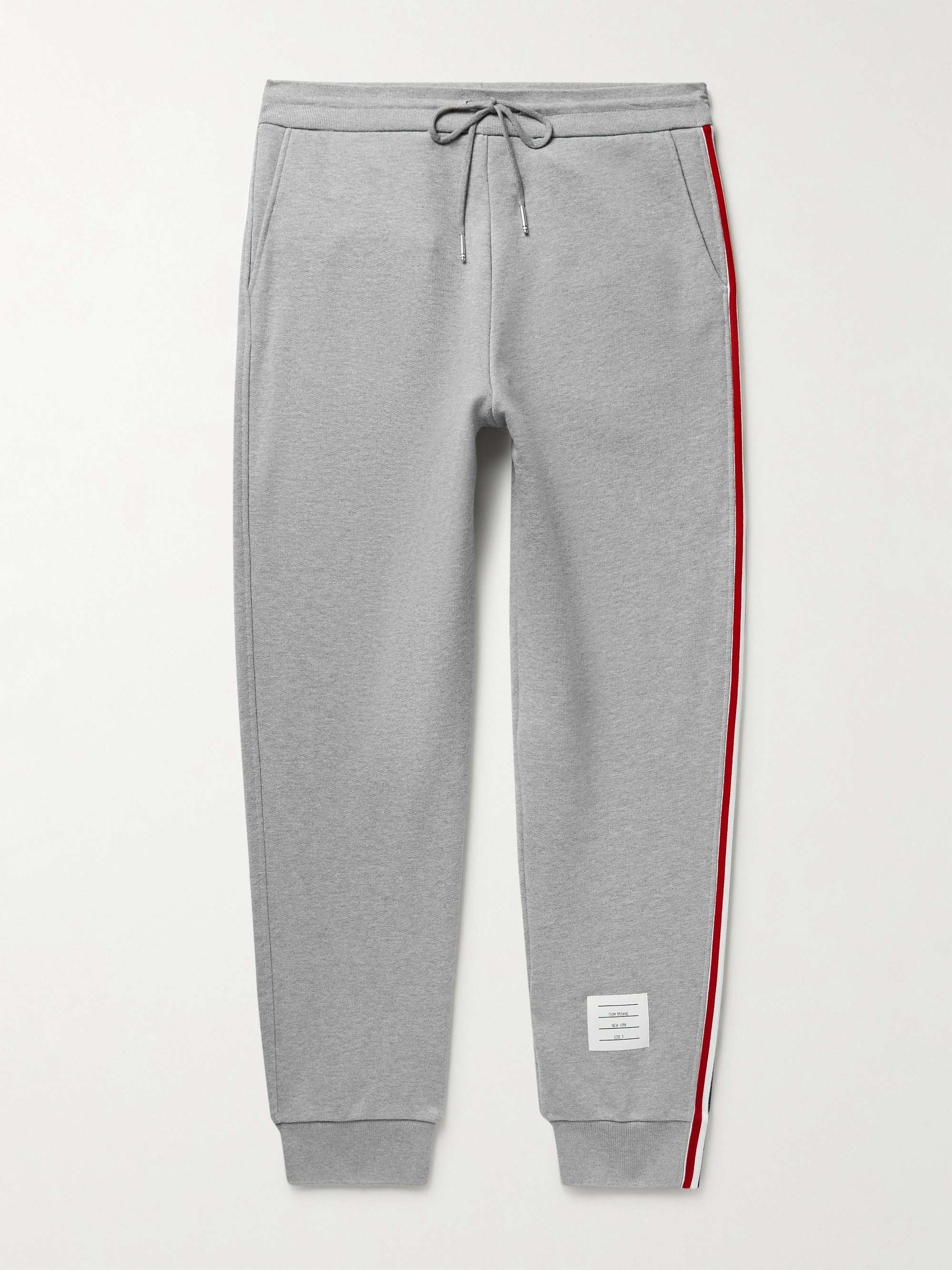 THOM BROWNE Tapered Grosgrain-Trimmed Cotton-Jersey Sweatpants