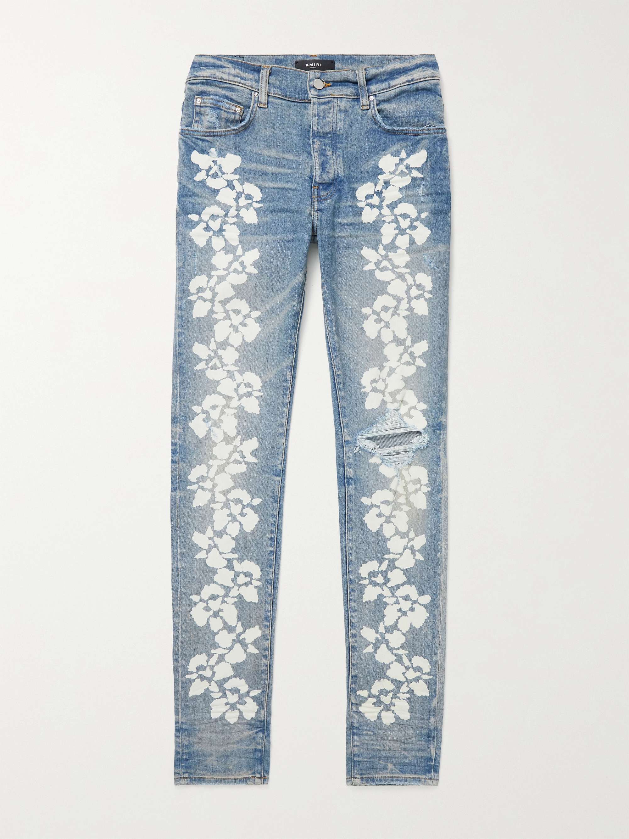 AMIRI Hibiscus Skinny-Fit Distressed Printed Jeans