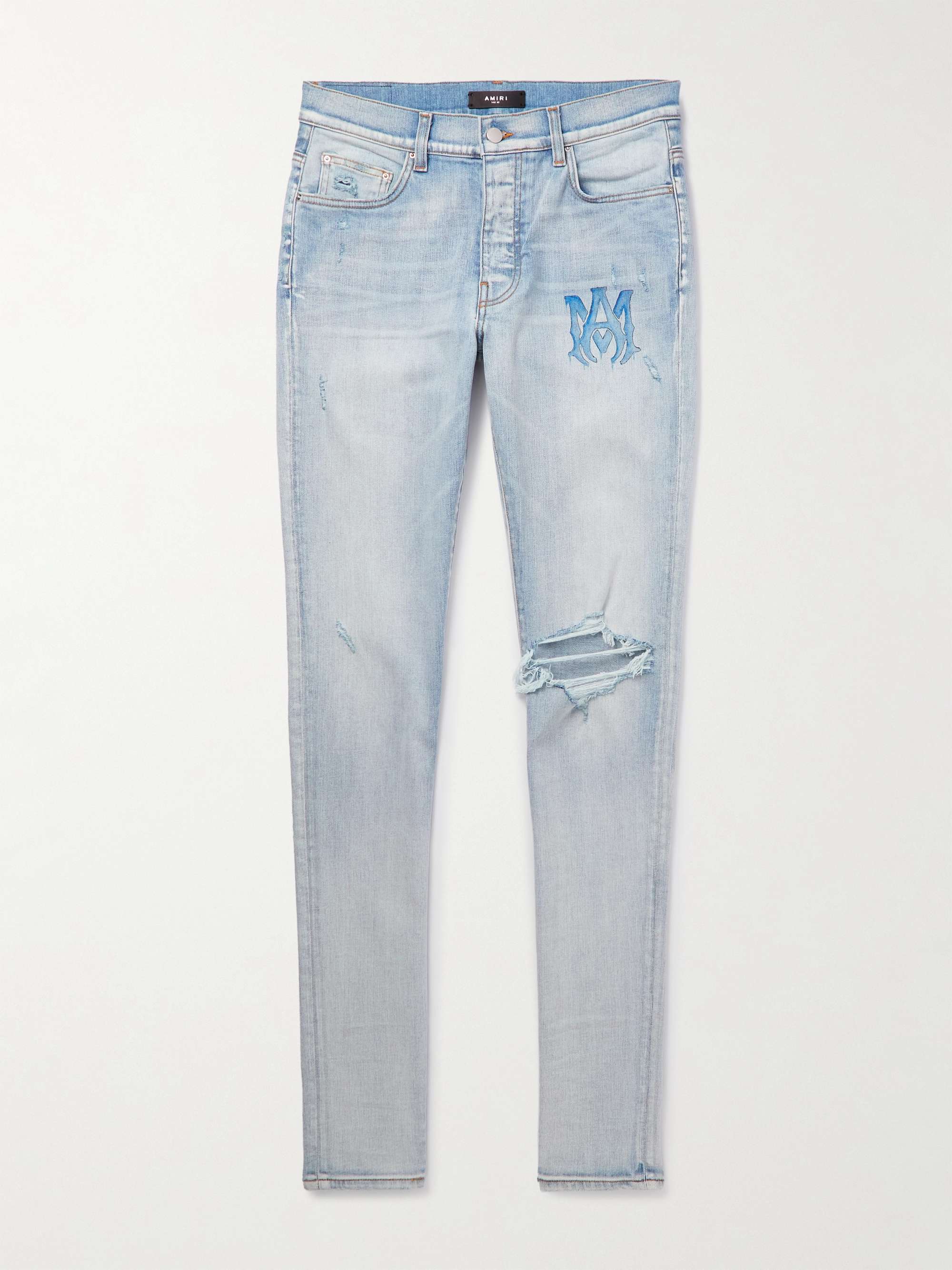AMIRI Skinny-Fit Logo-Print Distressed Jeans