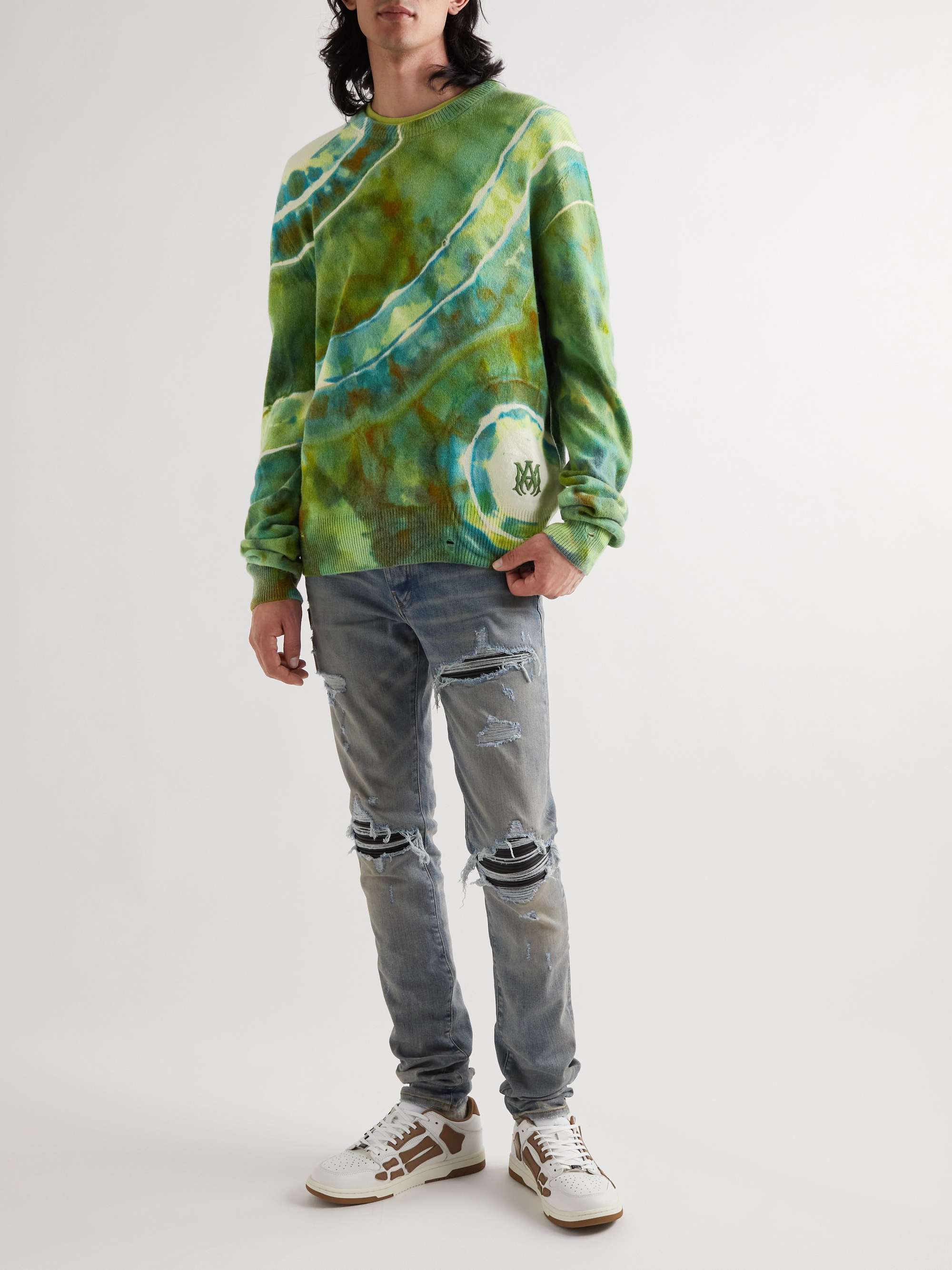 AMIRI MA Logo-Embroidered Tie-Dyed Cashmere-Blend Sweater