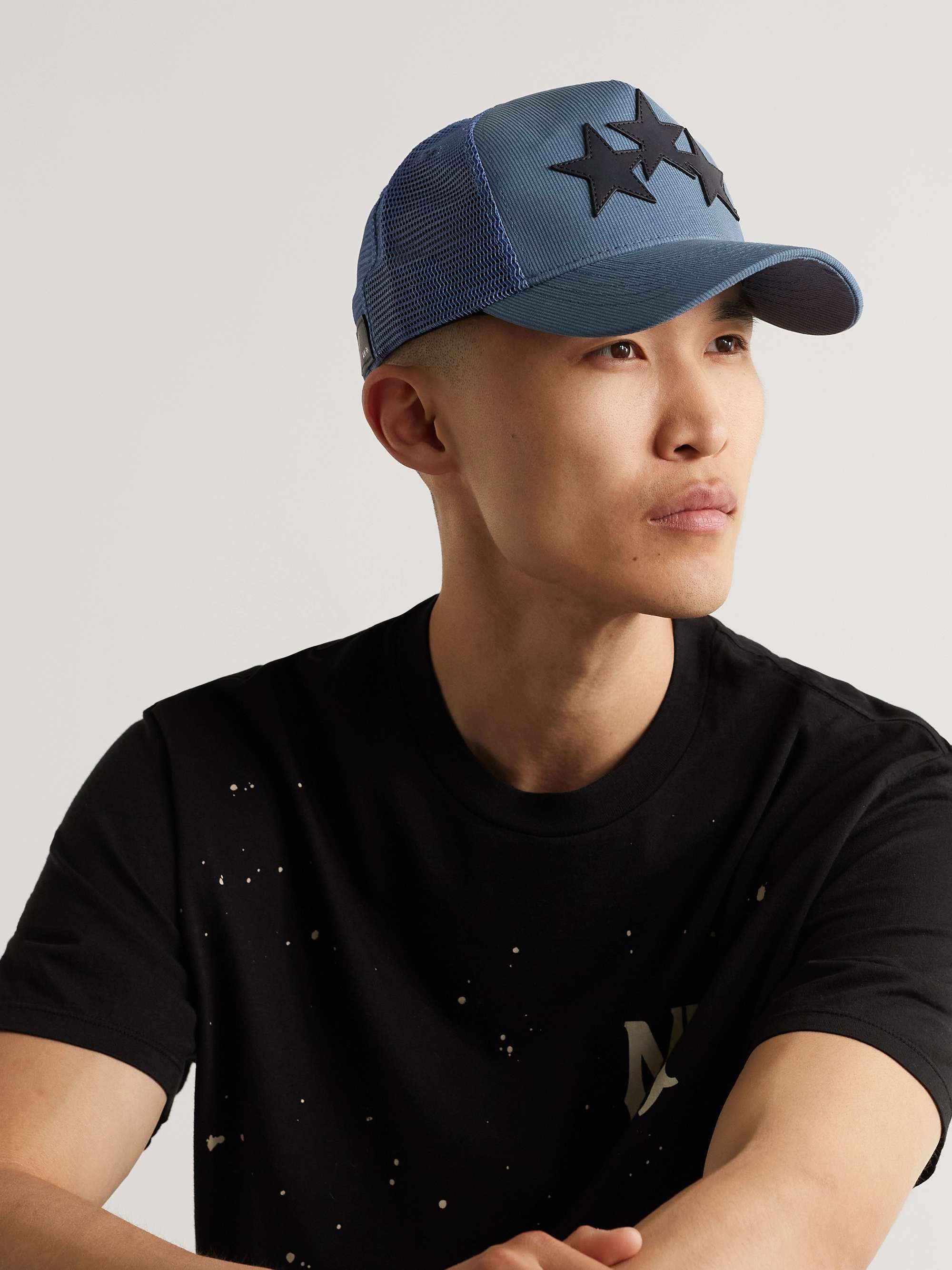 Blue Leather-Trimmed Logo-Embroidered Linen-Twill Baseball Cap 