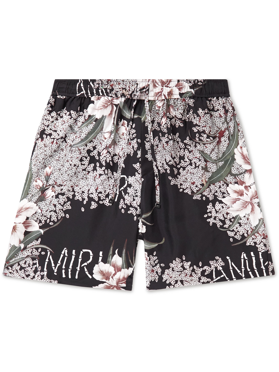 Straight-Leg Floral-Print Silk-Twill Drawstring Shorts