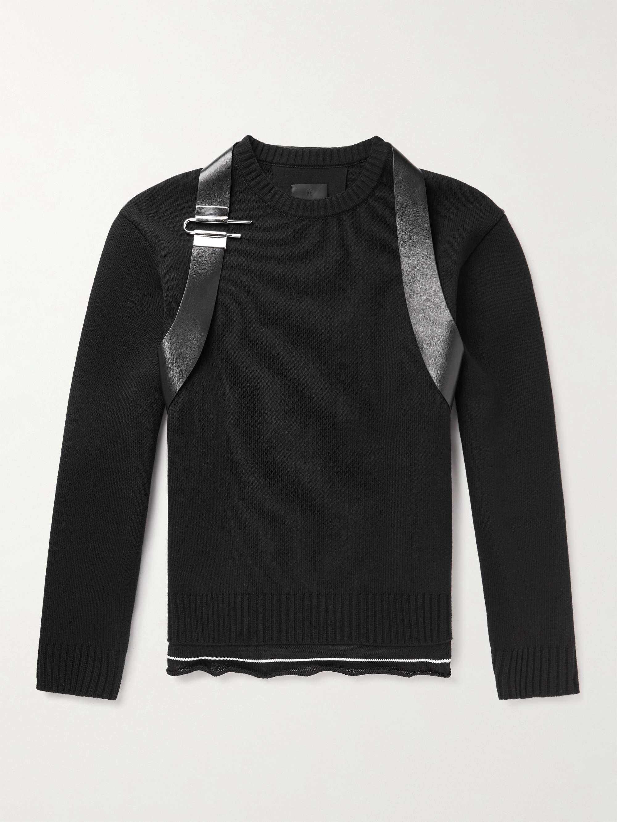 GIVENCHY Embellished Leather-Trimmed Wool Sweater