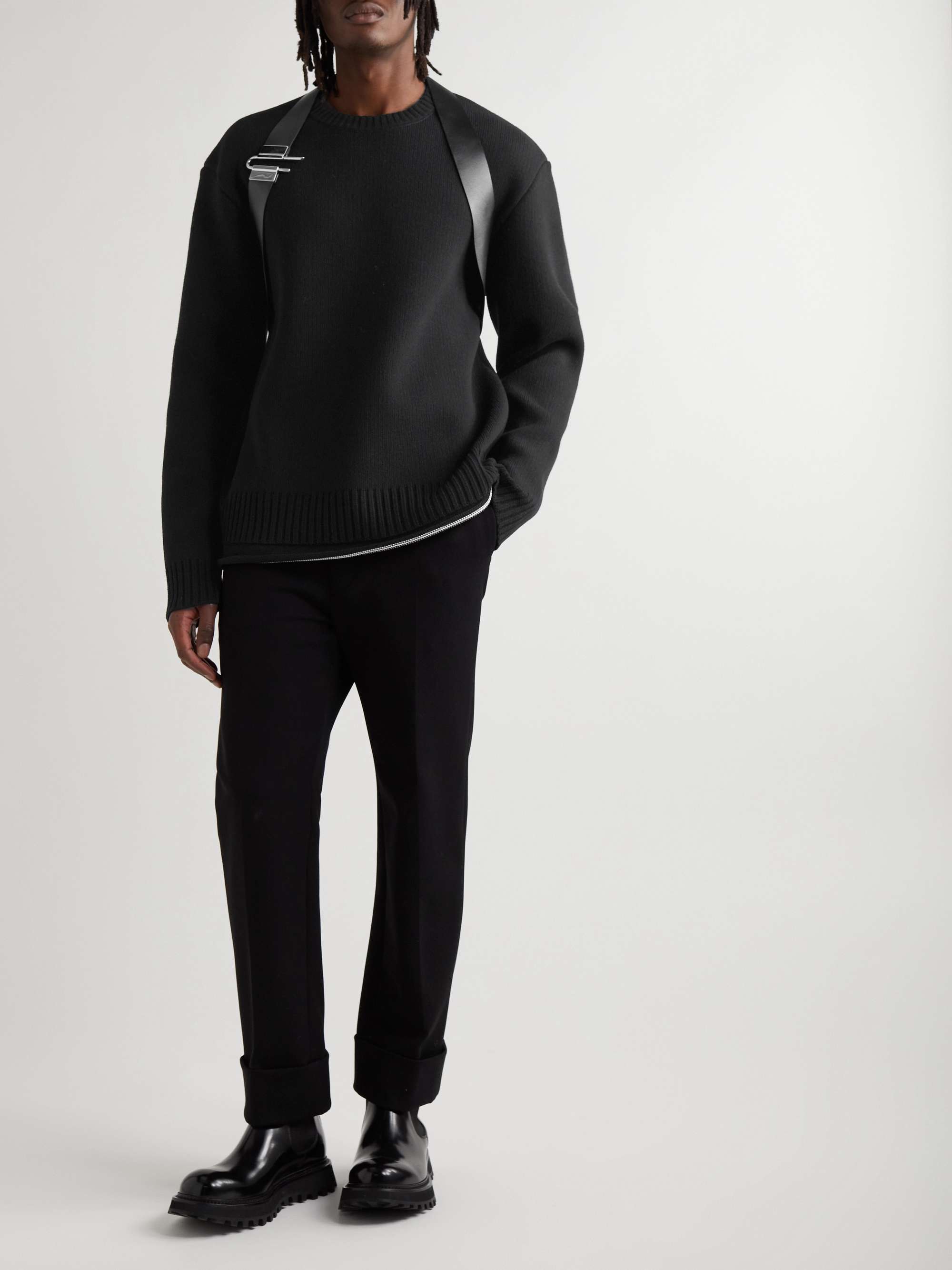GIVENCHY Embellished Leather-Trimmed Wool Sweater