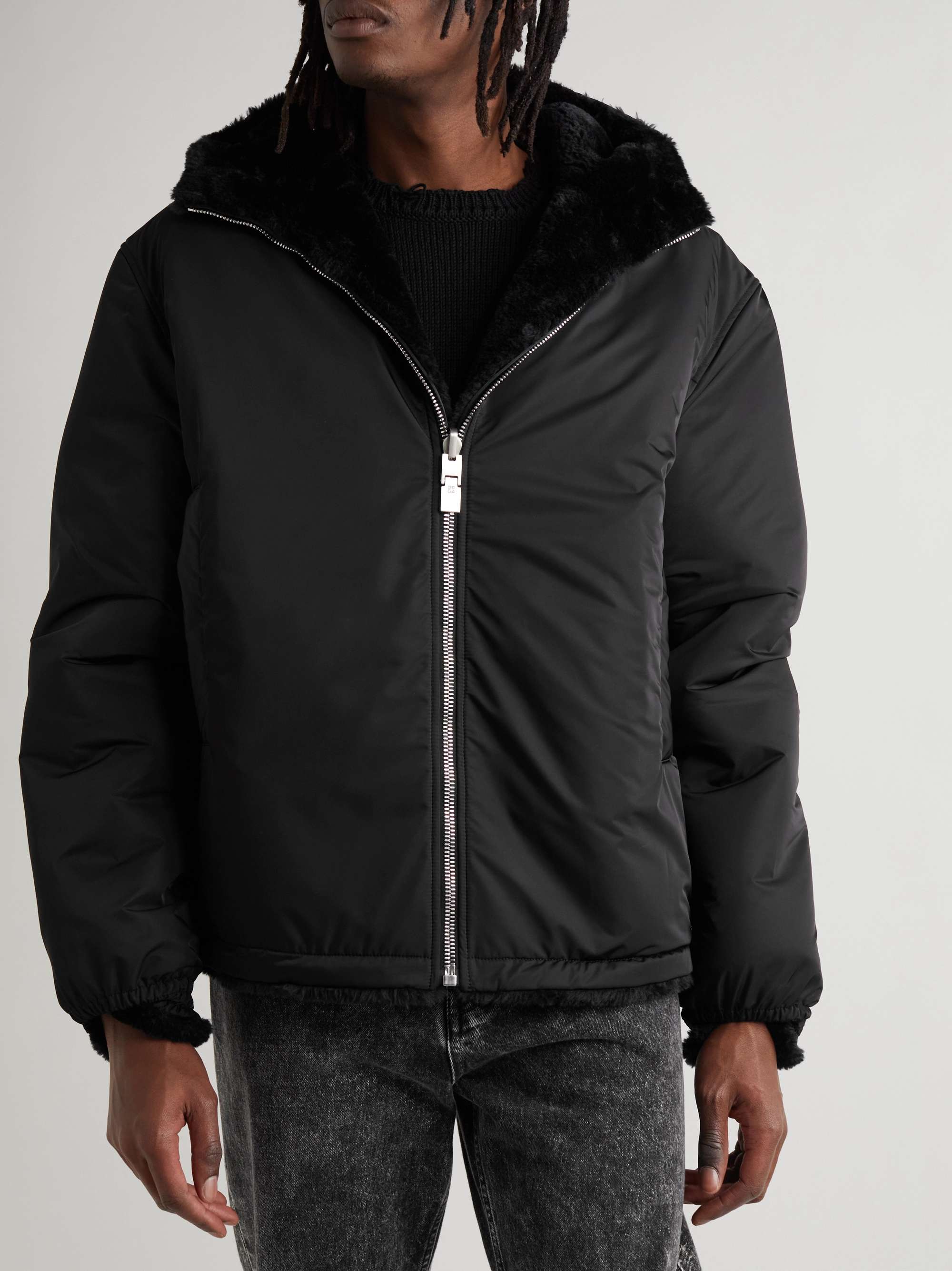 GIVENCHY Oversized Reversible Faux Fur and Shell Hooded Bomber Jacket