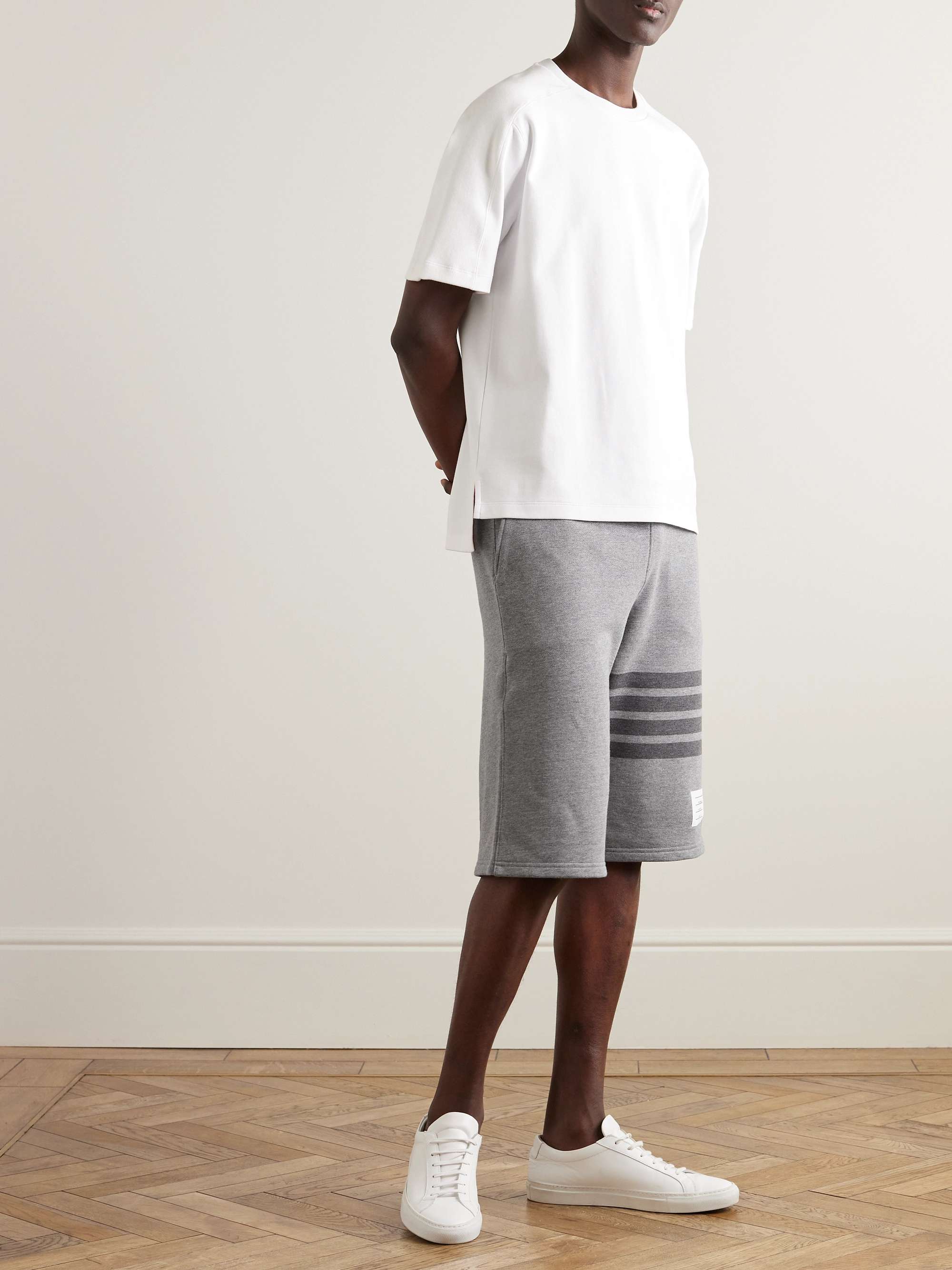 THOM BROWNE Straight-Leg Striped Cotton-Jersey Drawstring Shorts