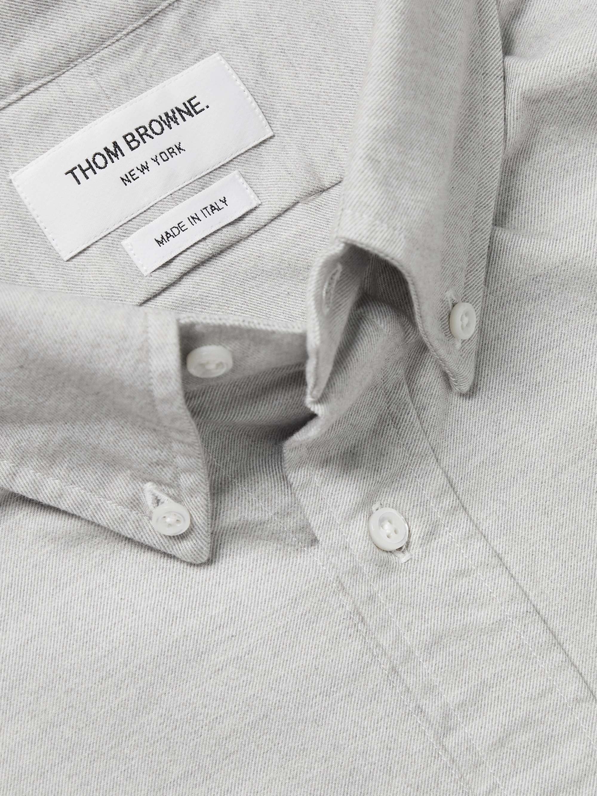 THOM BROWNE Button-Down Collar Striped Cotton-Flannel Shirt