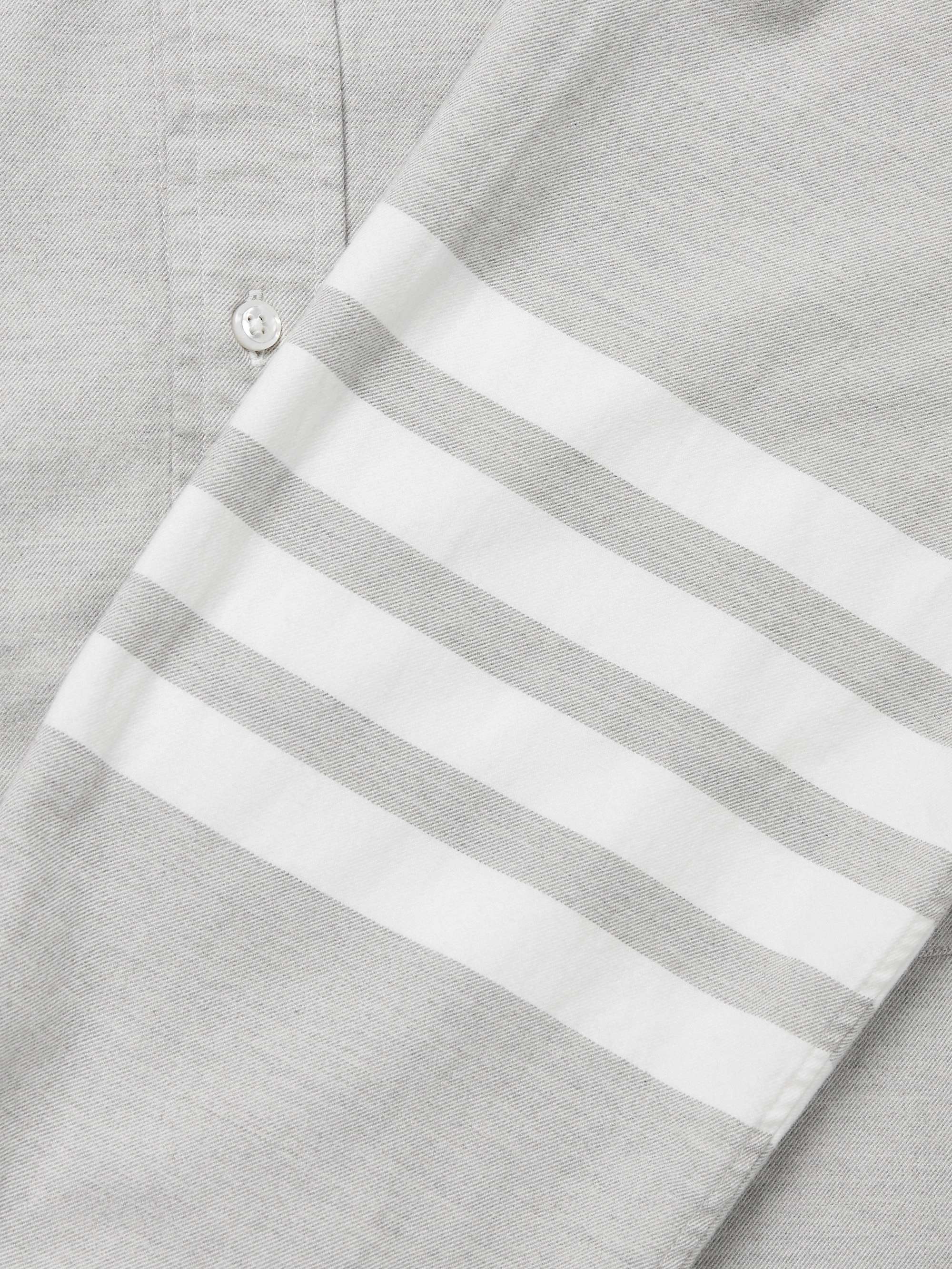 THOM BROWNE Button-Down Collar Striped Cotton-Flannel Shirt