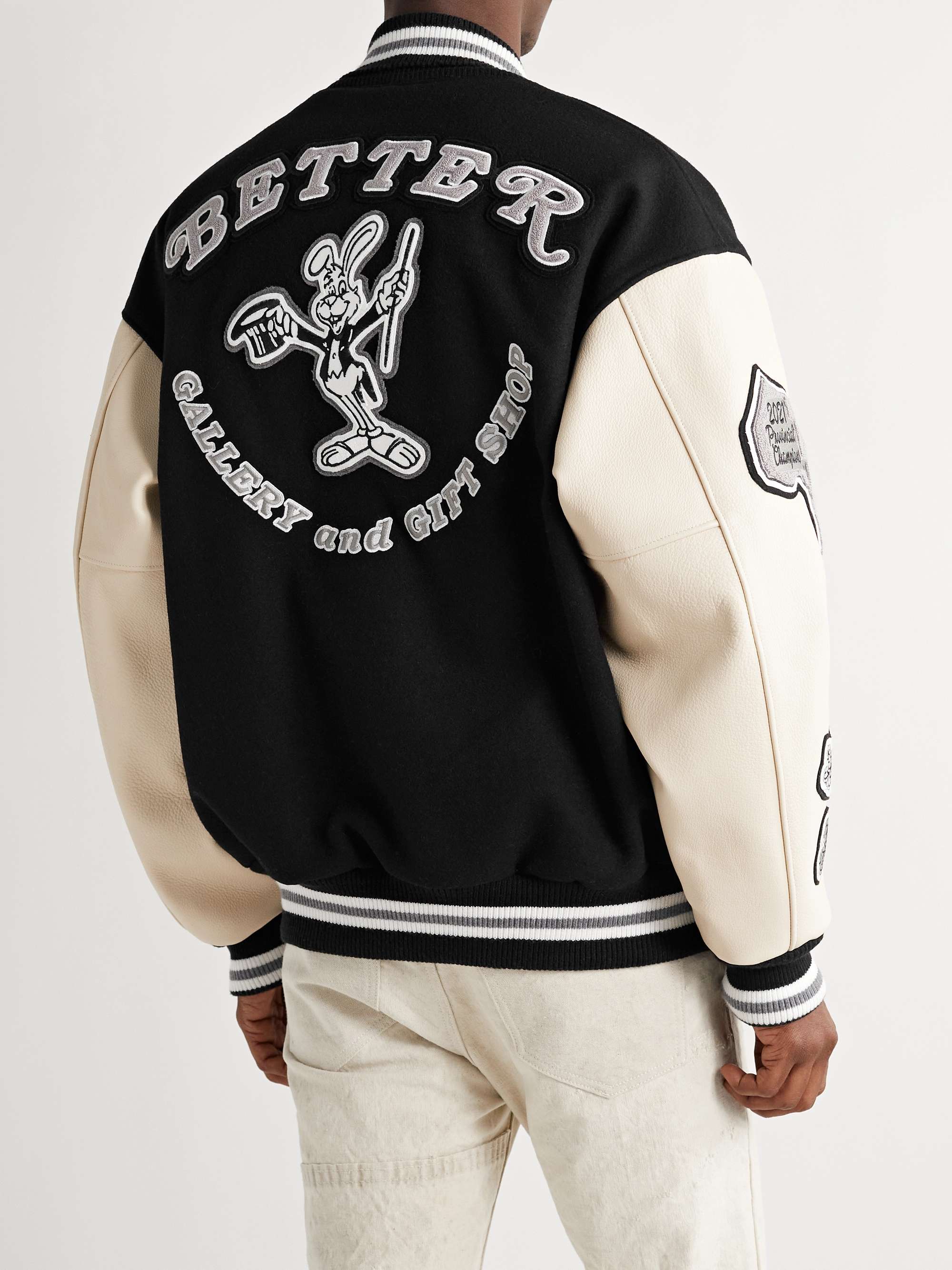 BETTER GIFT SHOP + Roots Embroidered Appliquéd Wool-Blend and Leather Varsity Jacket