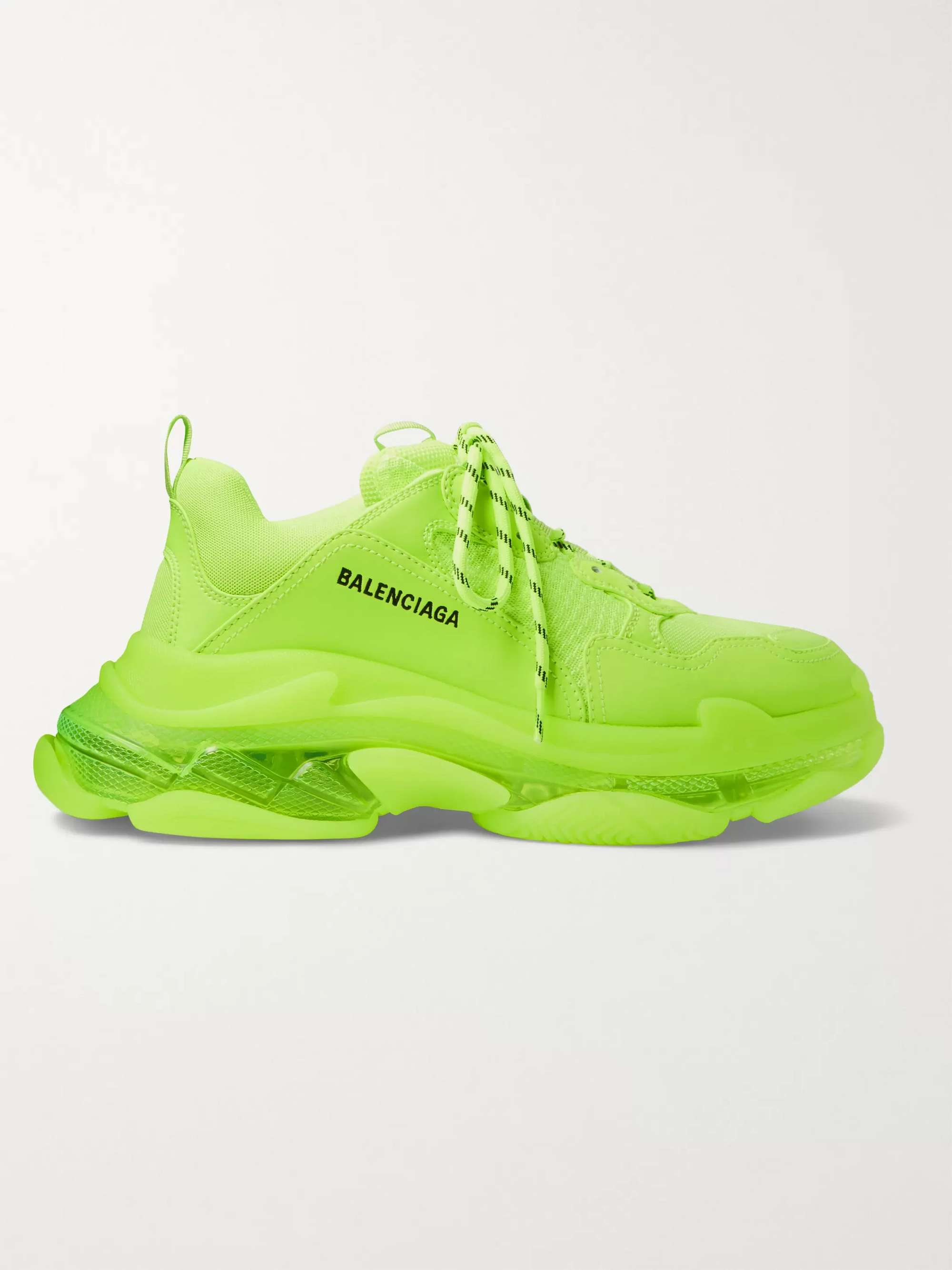 BALENCIAGA Triple S Clear Sole Faux Leather and Mesh Sneakers