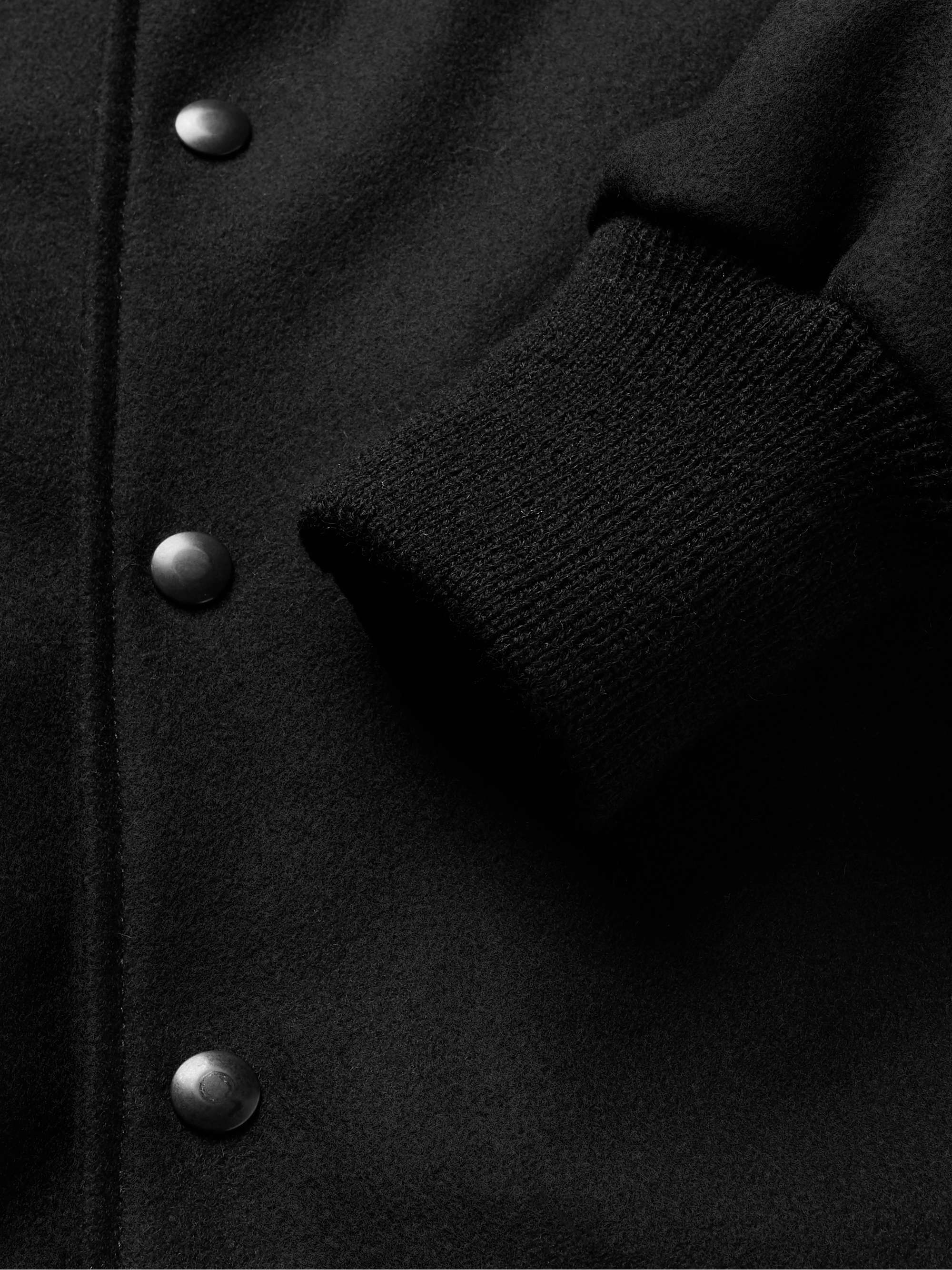 GOLDEN BEAR Hayes Leather-Panelled Melton Virgin Wool-Blend Bomber Jacket