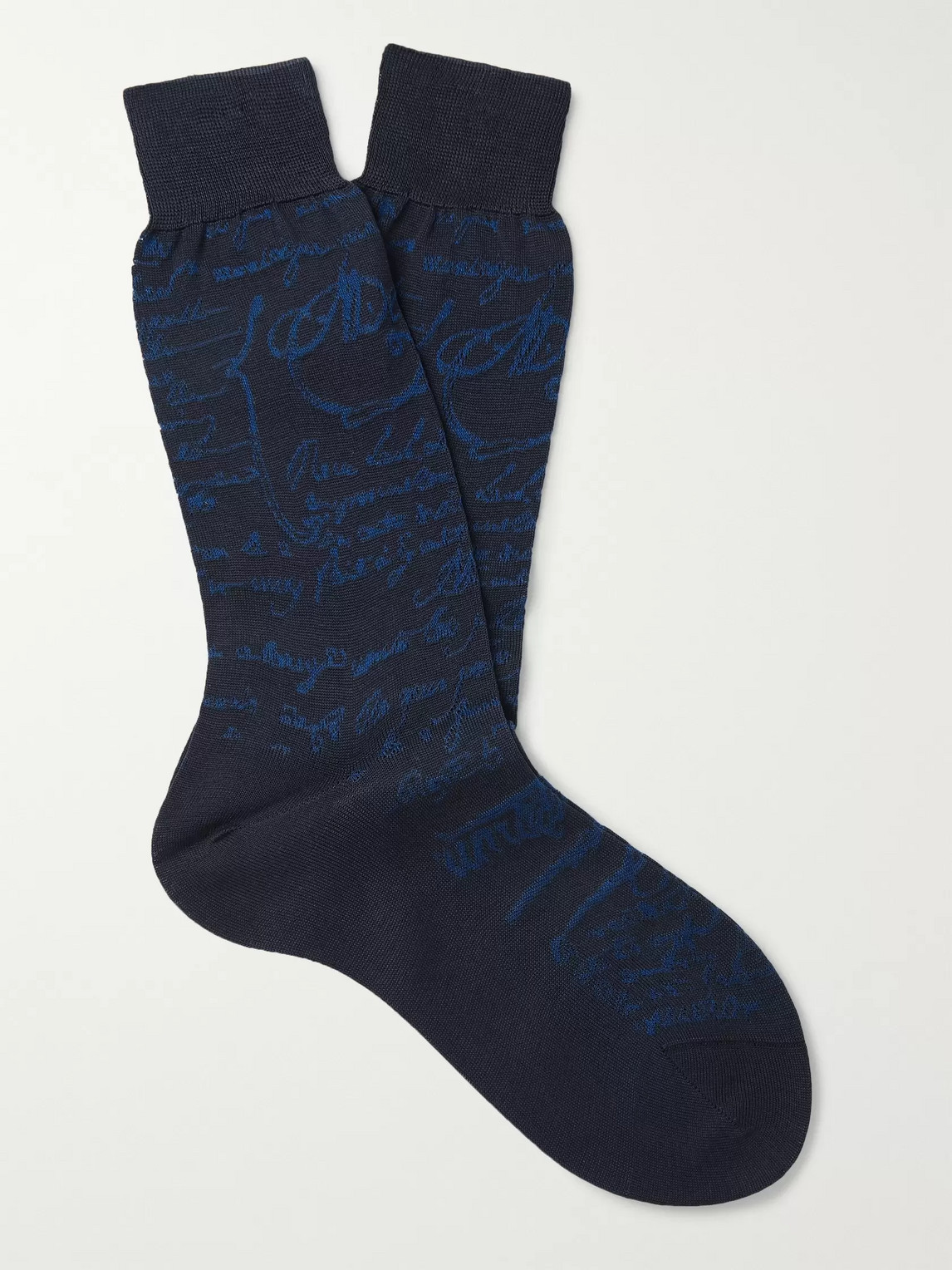 Berluti Scritto Logo-intarsia Cotton Socks In Blue